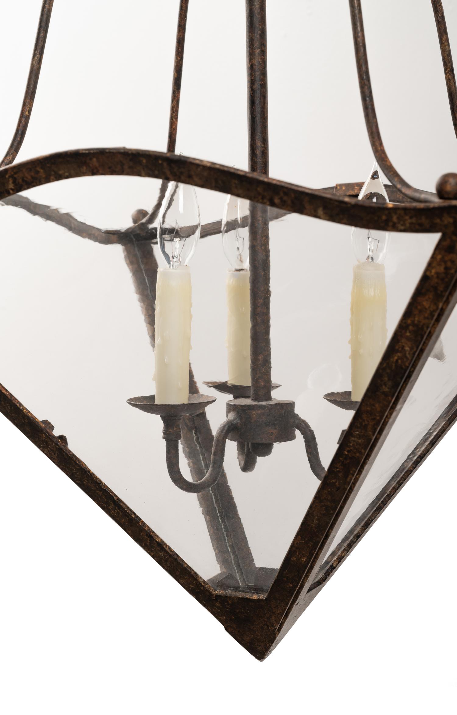 A Pair of Triangular Iron Hall Lanterns
