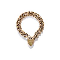 VICTORIAN, LOW-KARAT ROSE GOLD CHAIN BRACELET WITH HEART LOCK CHARM
