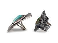 Large Avian Sterling Silver and Pilot Mountain Turquoise Ring PLUS Sterling Silver Tufa Cast Ring, with Mineral Valley Turquoise