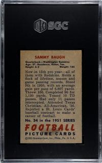 A Group of 1950 and 1951 Bowman Sammy Baugh Football Cards No. 100 (SGC 5 EX)