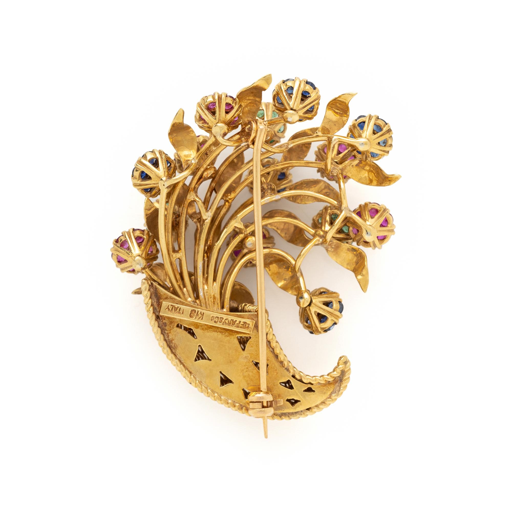TIFFANY & CO., YELLOW GOLD, DIAMOND AND MULTIGEM BROOCH