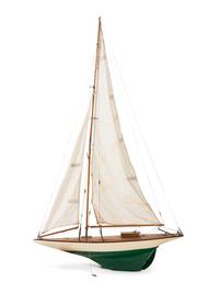 A Carved Wood and Linen Pond Boat