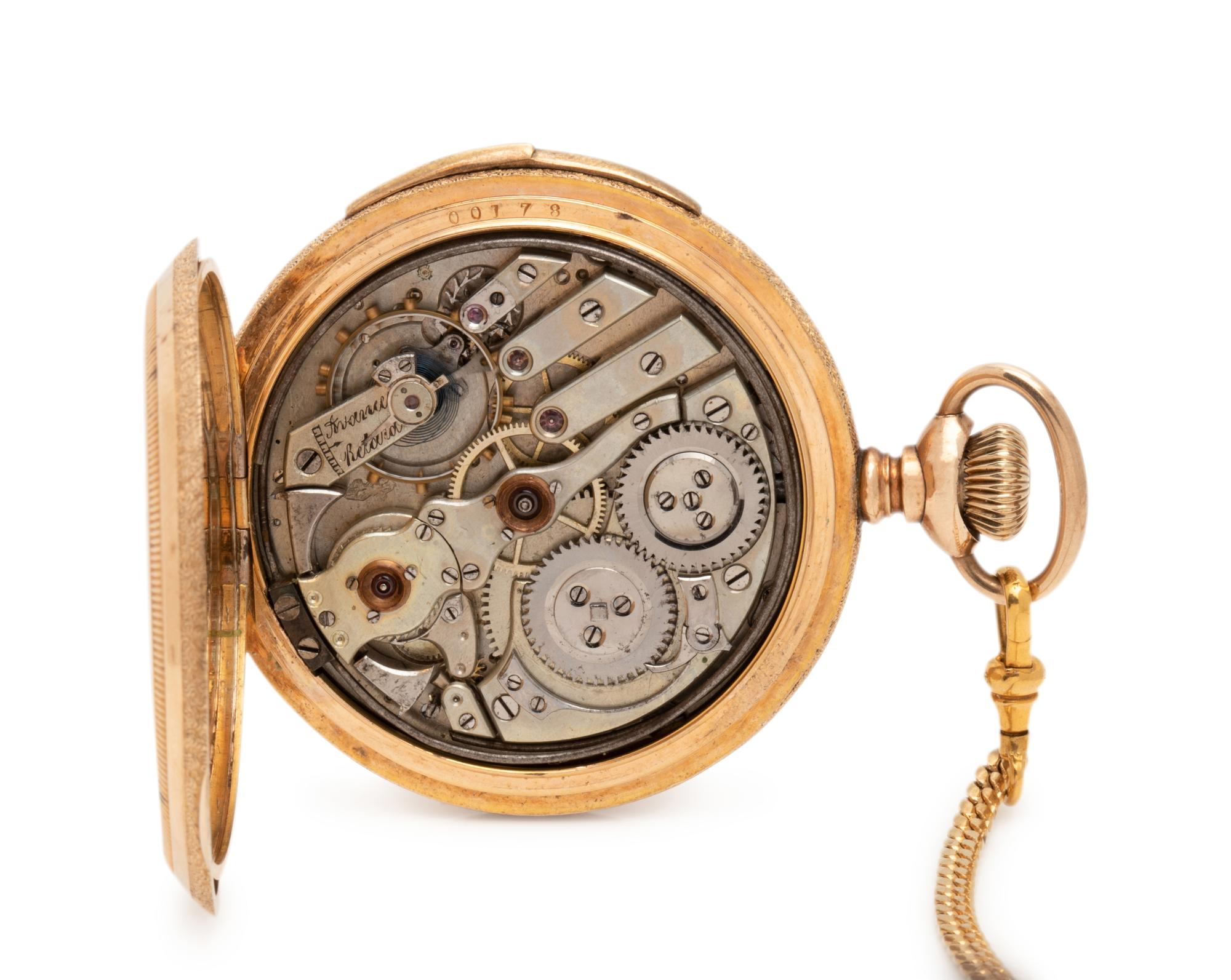 GOLD-FILLED QUARTER REPEATER HUNTER CASE POCKET WATCH AND FOB CHAIN