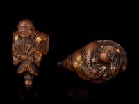 Two Japanese Embellished Boxwood Netsuke