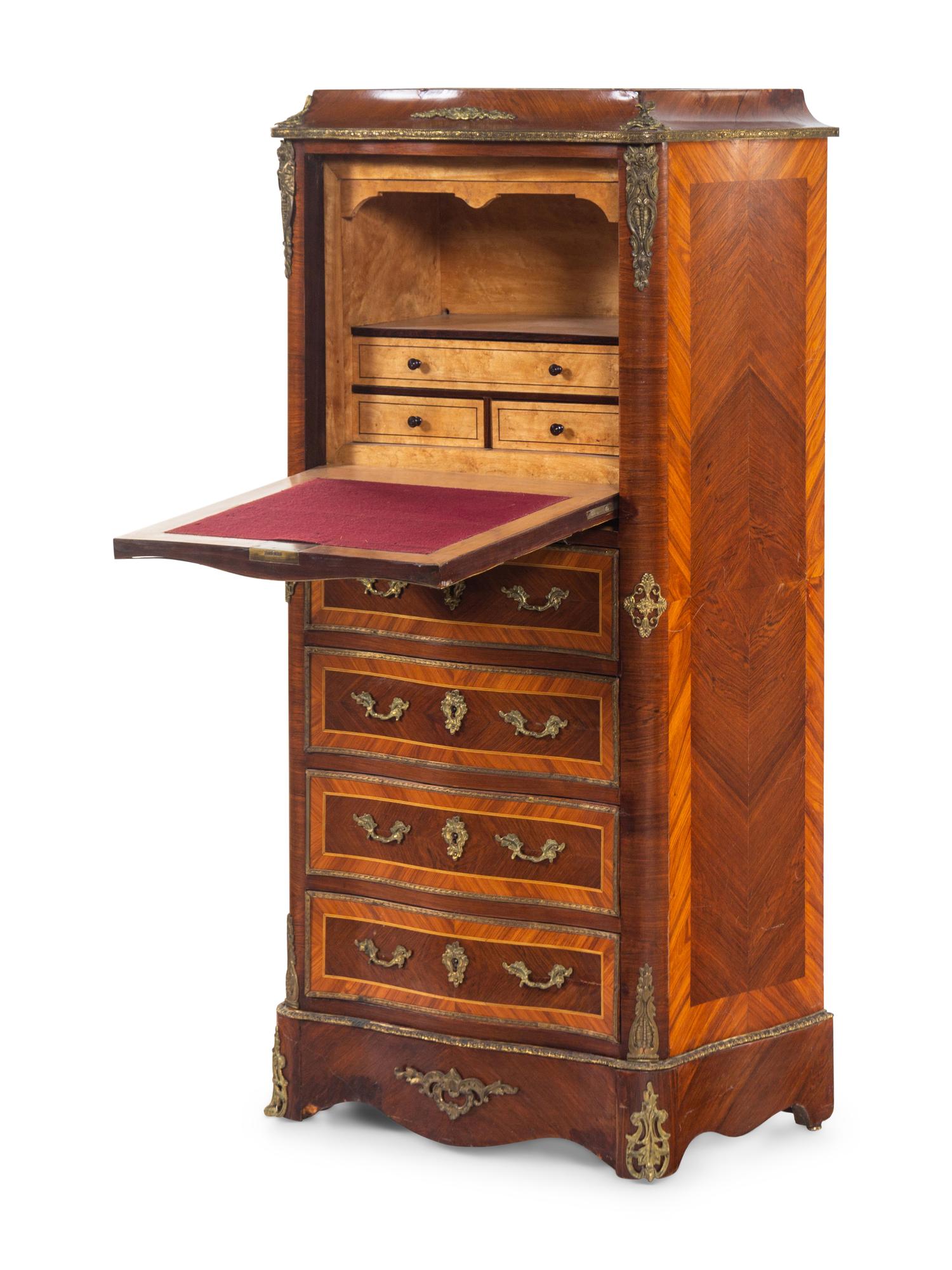 A Napoleon III Style Gilt Metal Mounted Kingwood Marble-Top Secrétaire à Abattant