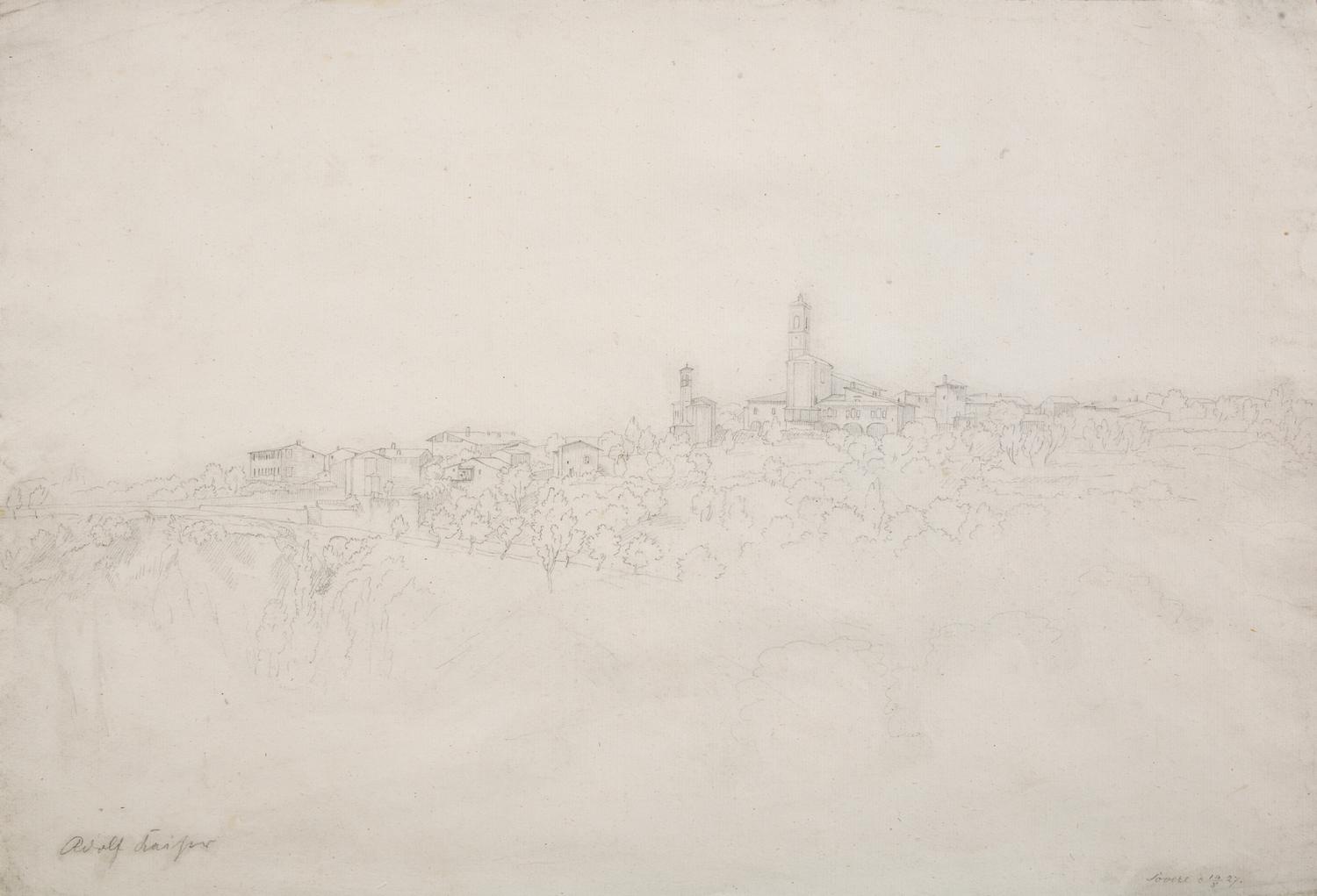 Landscape , Skyline of Lovere , Landscape , and Landscape of Desengano , 1827 (three works)