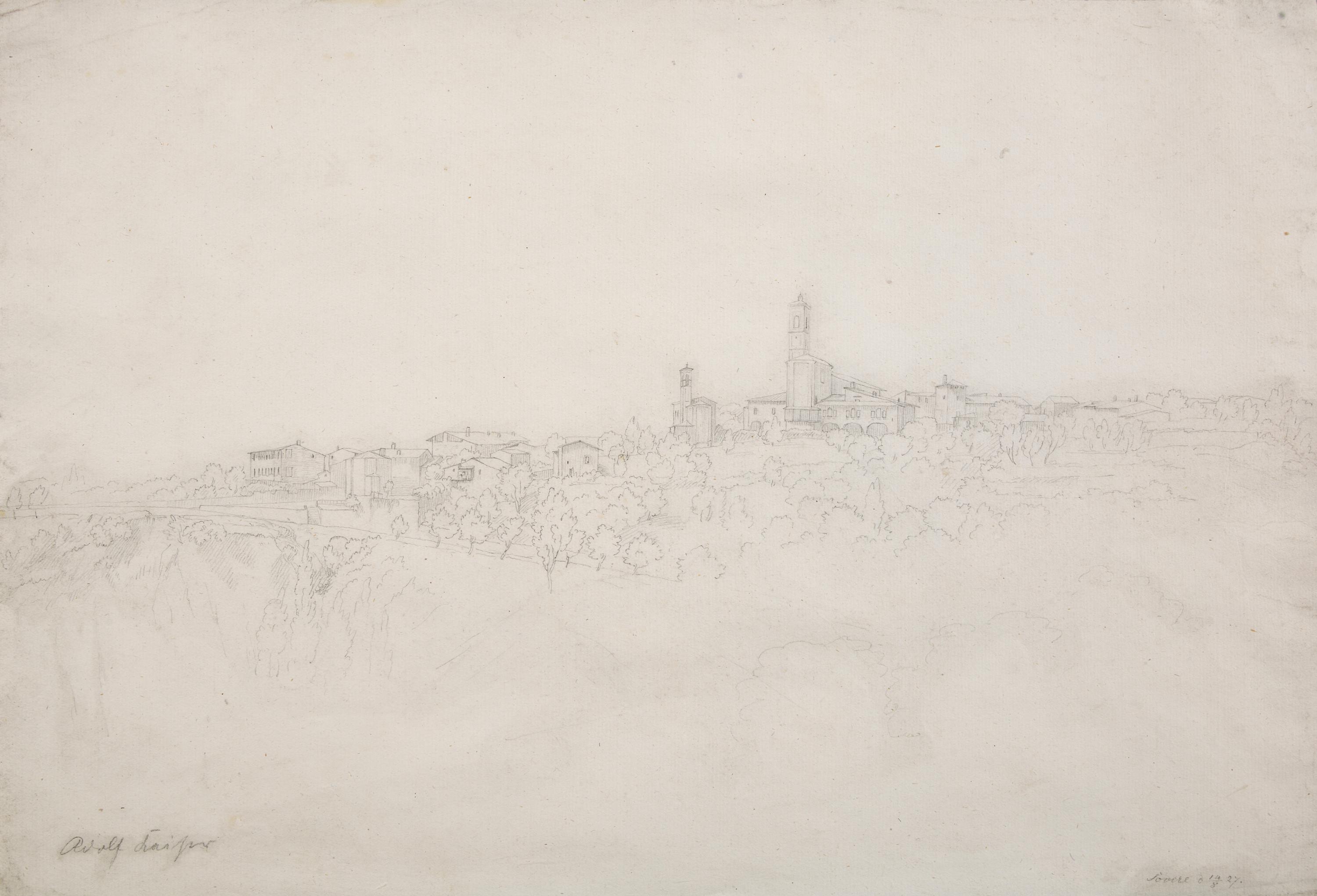 Landscape , Skyline of Lovere , Landscape , and Landscape of Desengano , 1827 (three works)
