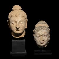 Two Gandharan Stucco Heads, 2nd Century or Later — 二世紀及以後 犍陀羅灰膏泥佛首兩顆