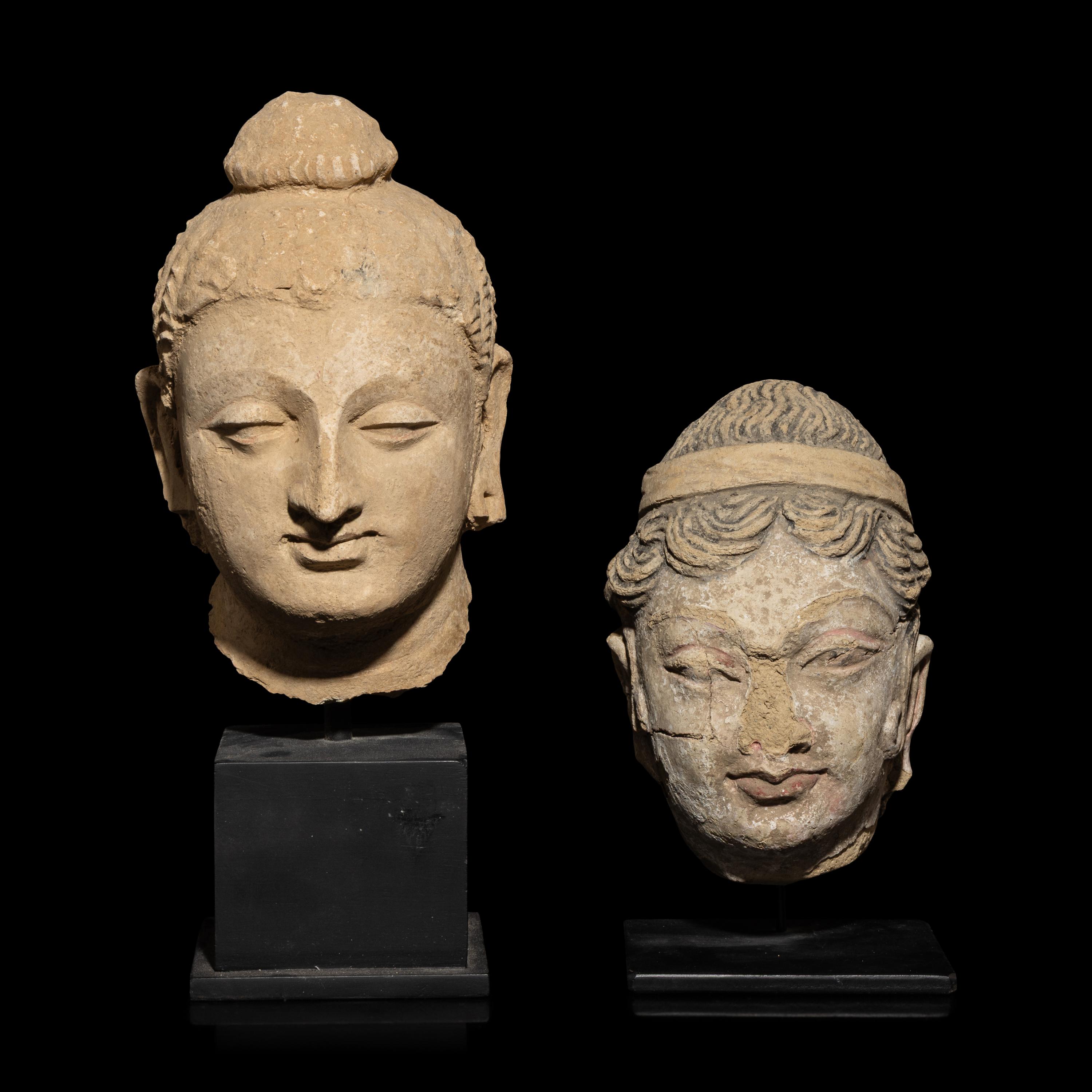 Two Gandharan Stucco Heads, 2nd Century or Later — 二世紀及以後 犍陀羅灰膏泥佛首兩顆