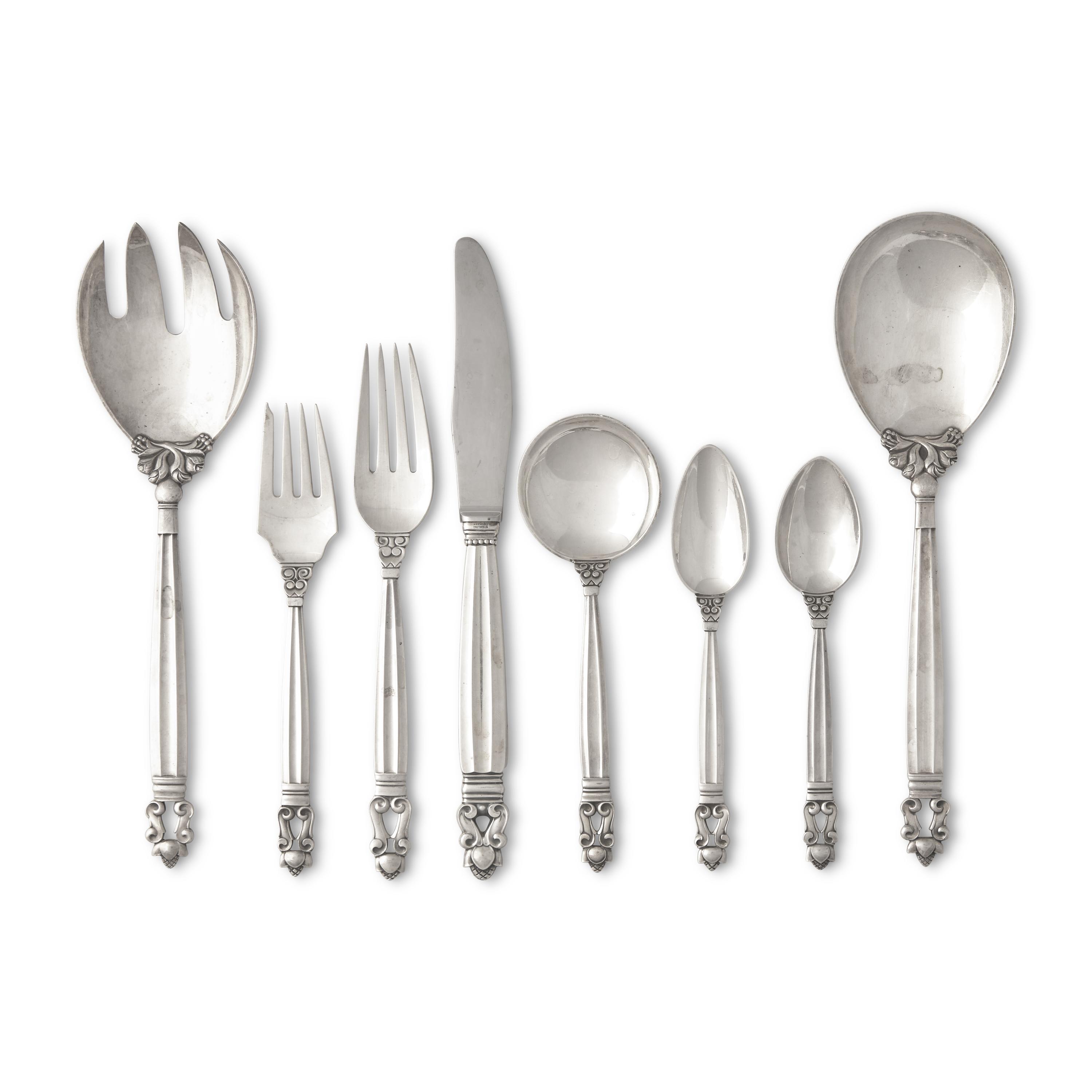 A Georg Jensen Acorn Silver Flatware Service