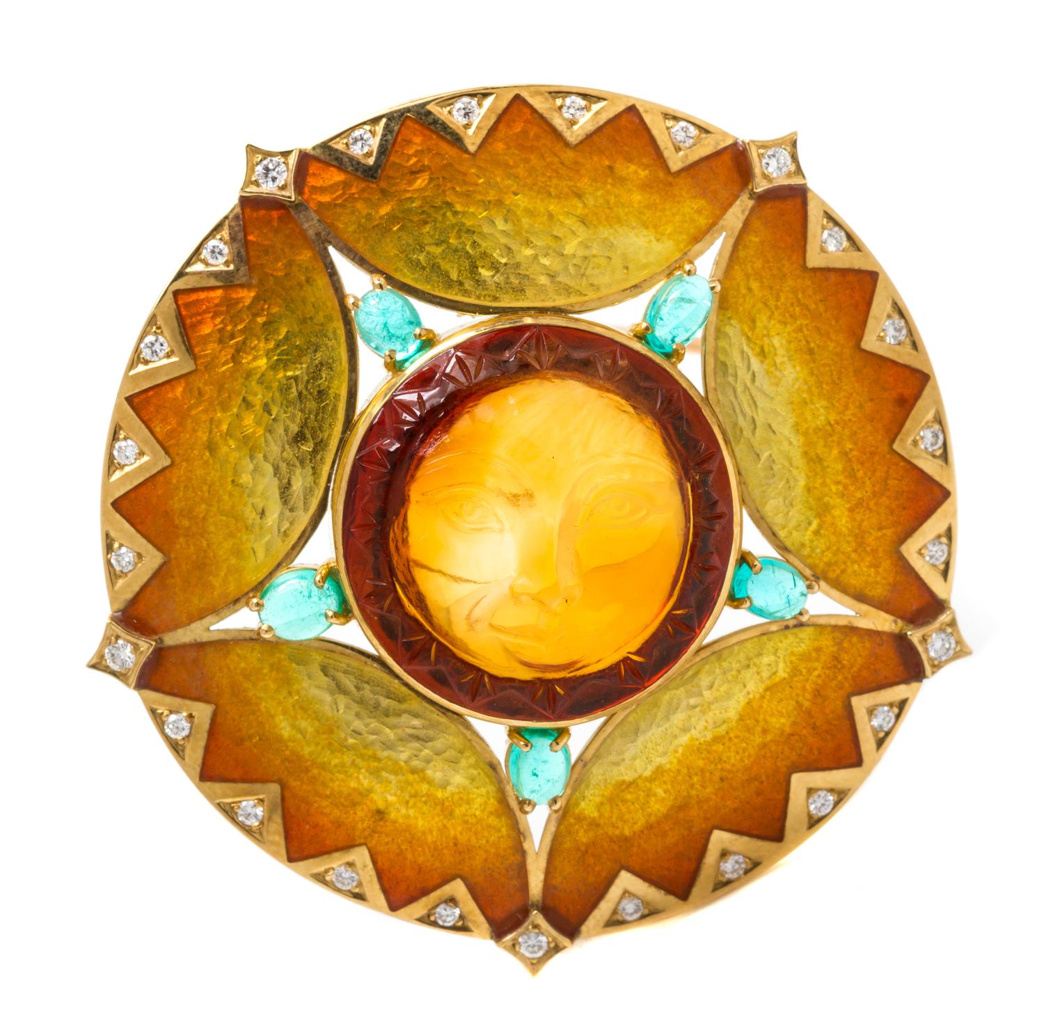 An 18 Karat Yellow Gold, Multi Gem, Polychrome Enamel and Diamond Brooch, Stephen Webster, 22.90 dwts.