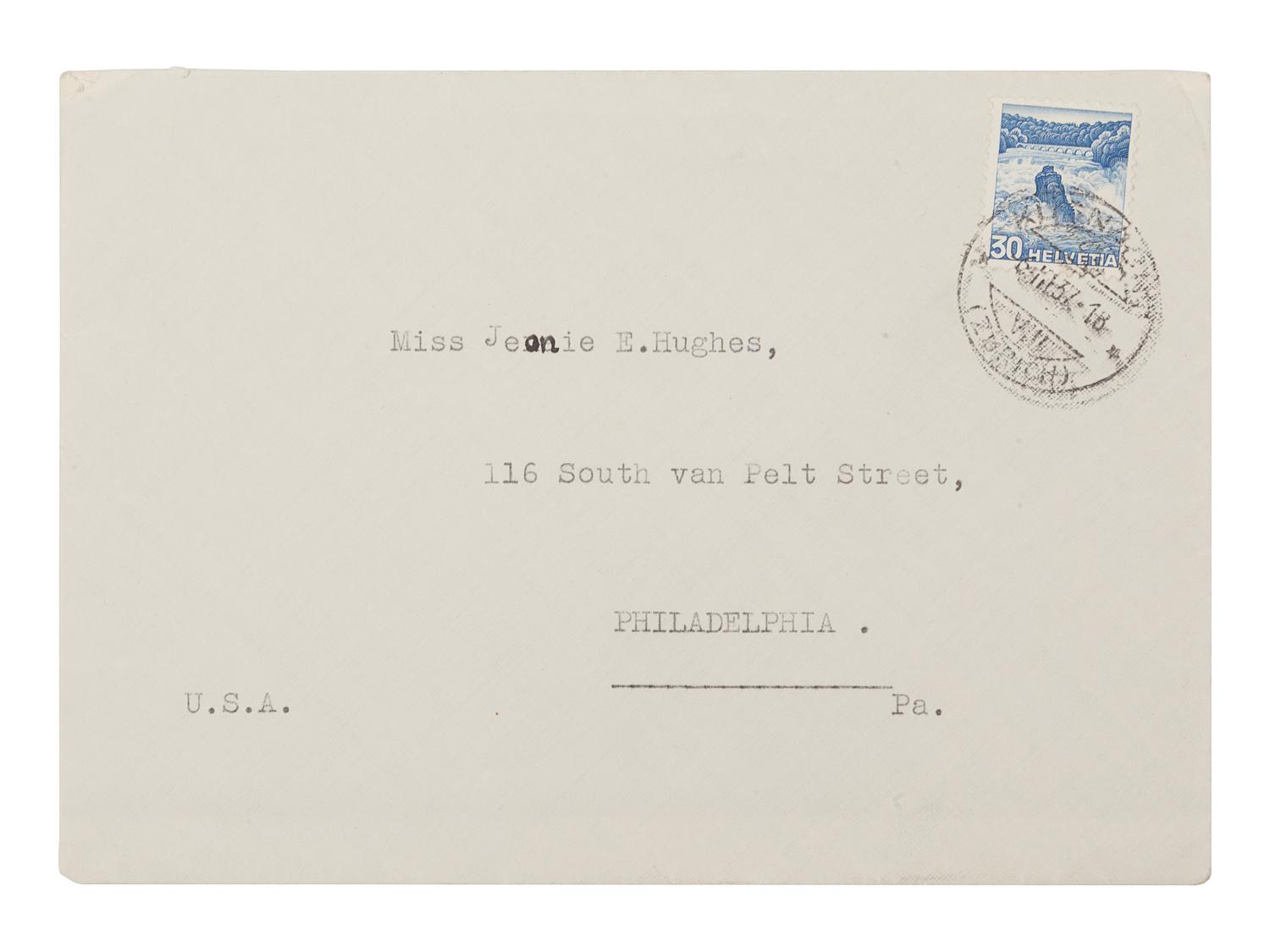 JUNG, Carl Gustav (1875-1961). Typed letter signed ("C. G. Jung"), to Miss Jeanie E. Hughes. Küsnacht, Zürich, 6 March 1937. 1 page, 4to (293 x 209 mm), on personal stationery, with original typed envelope.