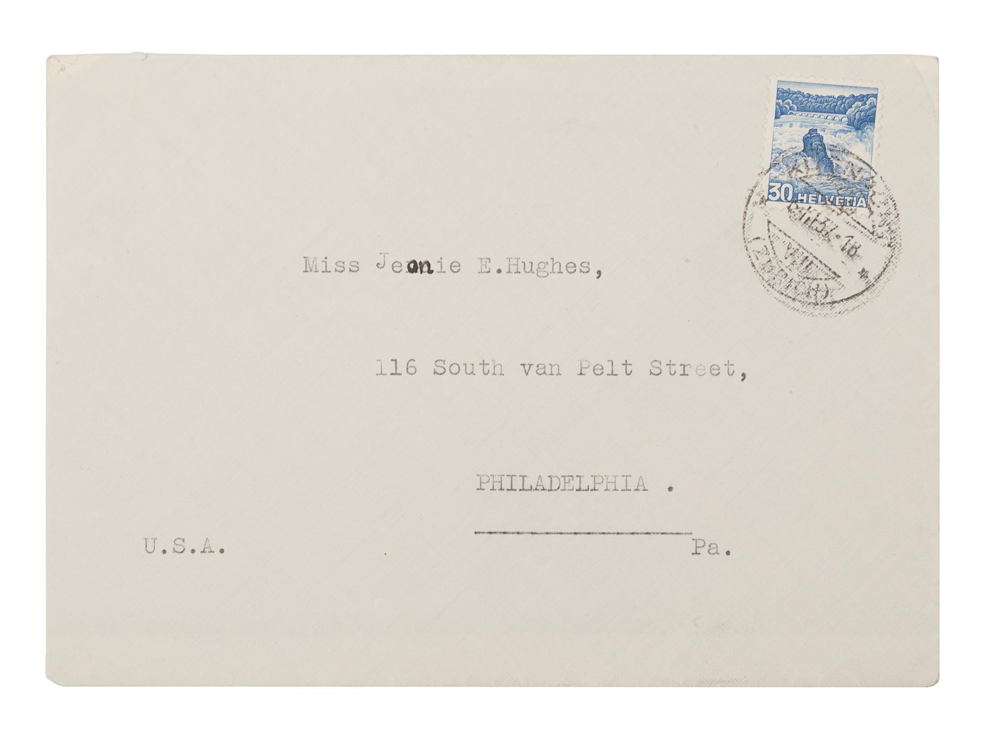 JUNG, Carl Gustav (1875-1961). Typed letter signed ("C. G. Jung"), to Miss Jeanie E. Hughes. Küsnacht, Zürich, 6 March 1937. 1 page, 4to (293 x 209 mm), on personal stationery, with original typed envelope.