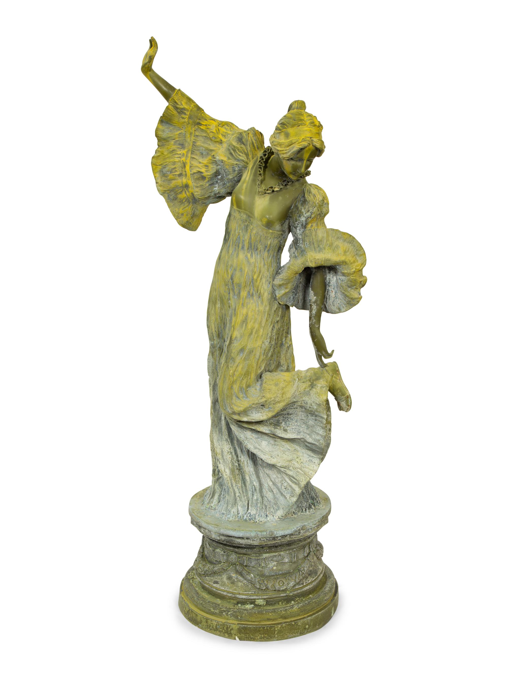 An Art Nouveau Patinated Bronze Figure of Woman is Flowing Dress — 19TH/20TH CENTURY