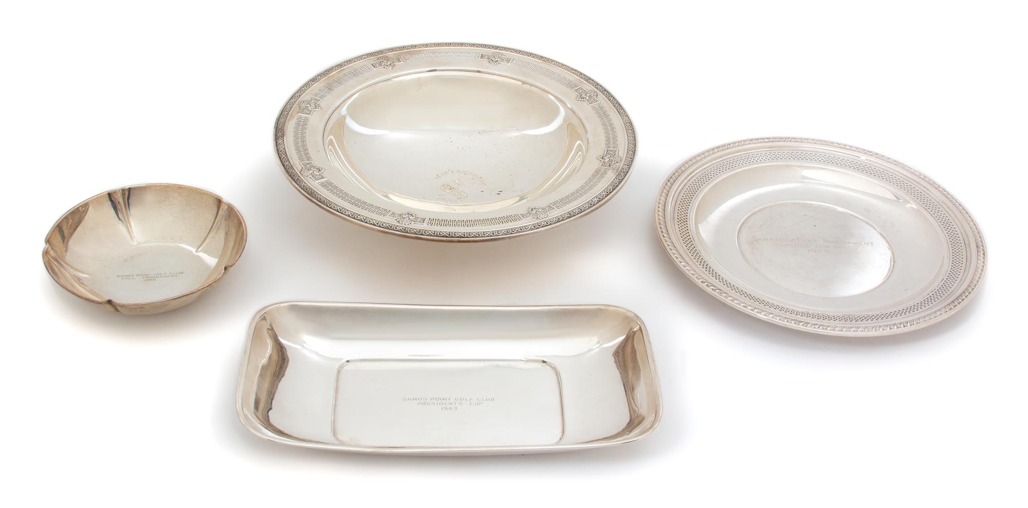 A Group of Four American Sterling Trophy Bowls, Various Makers, all inscribed or monogrammed