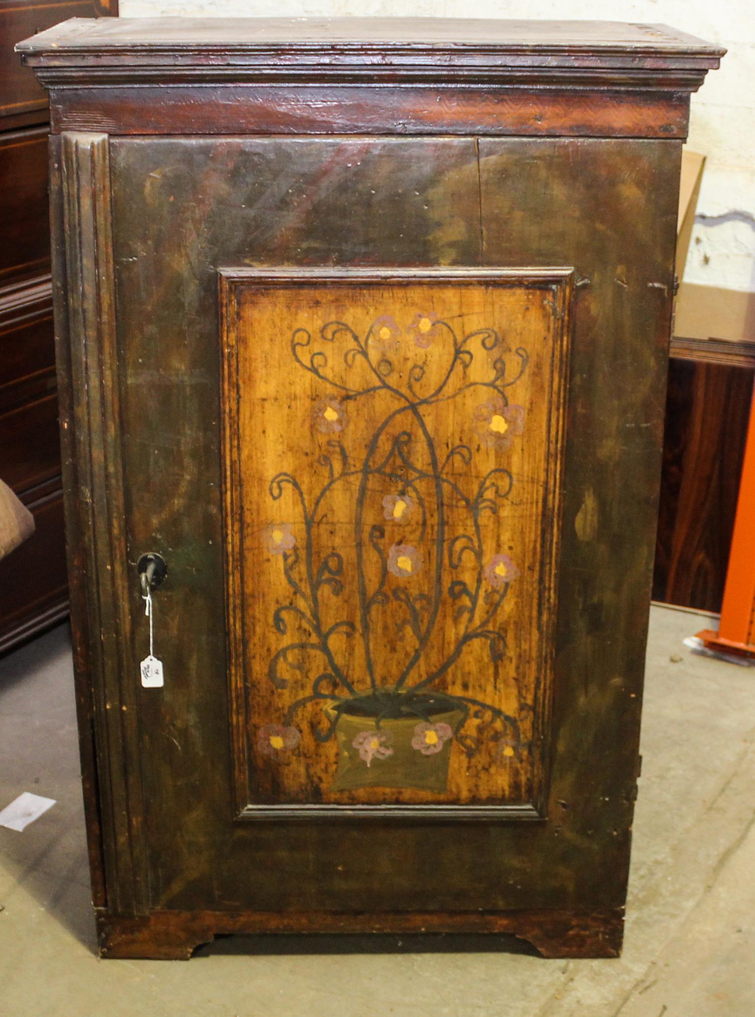 An American Painted Cabinet Height 53 1/4 x width 34 x depth 17 1/4 inches.