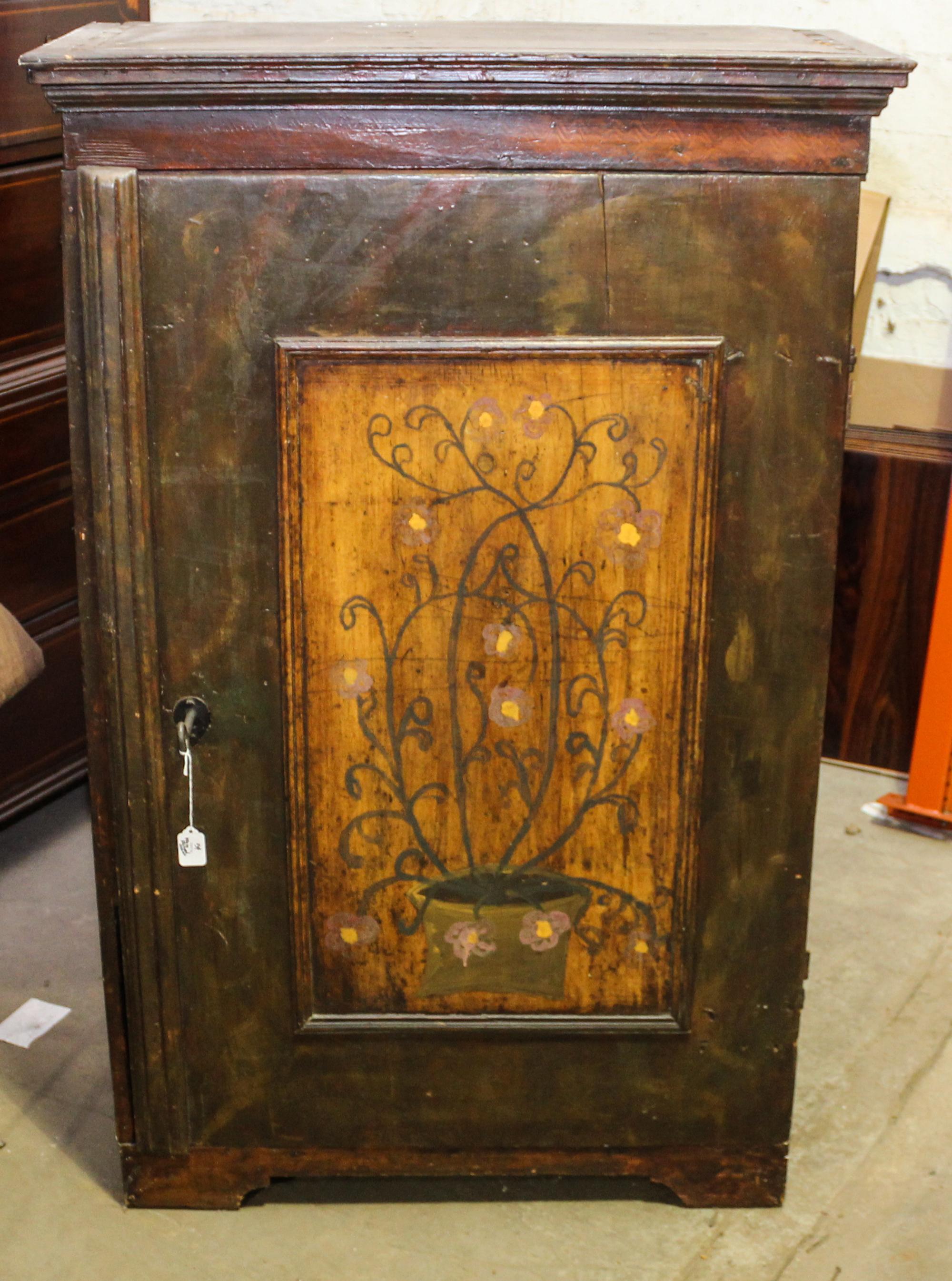 An American Painted Cabinet Height 53 1/4 x width 34 x depth 17 1/4 inches.