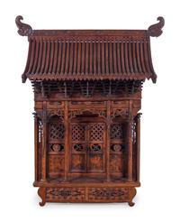 A Large Chinese Carved and Painted Wood Table-Top Shrine