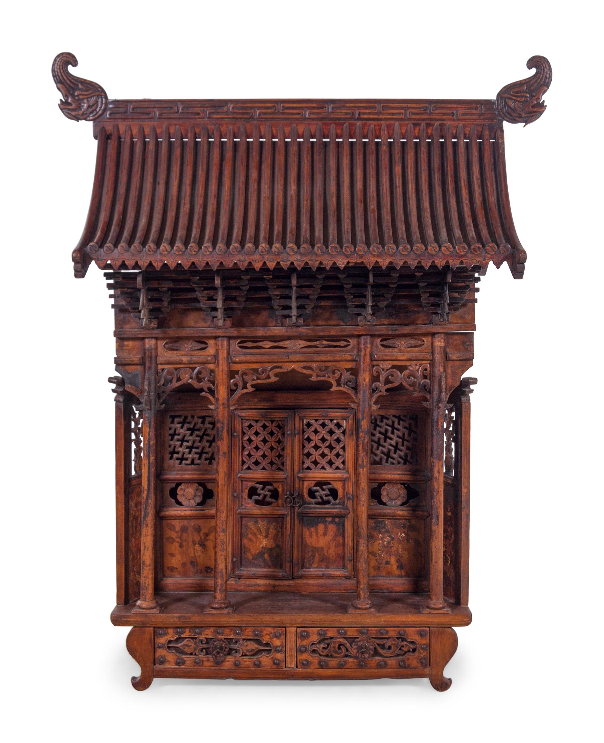 A Large Chinese Carved and Painted Wood Table-Top Shrine