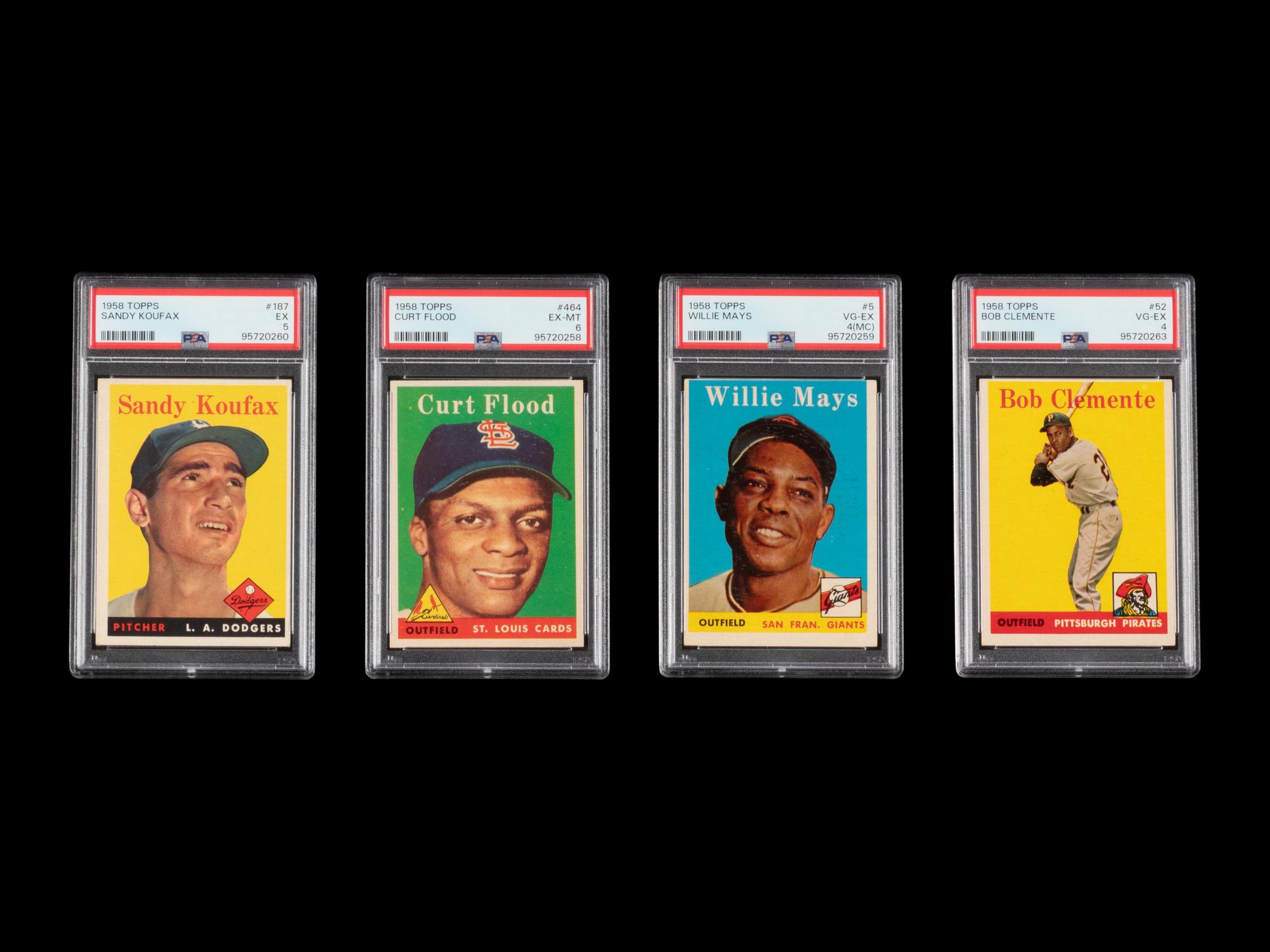 A Group of PSA Graded 1958 Topps Baseball Cards Including Mays, Koufax and Clemente