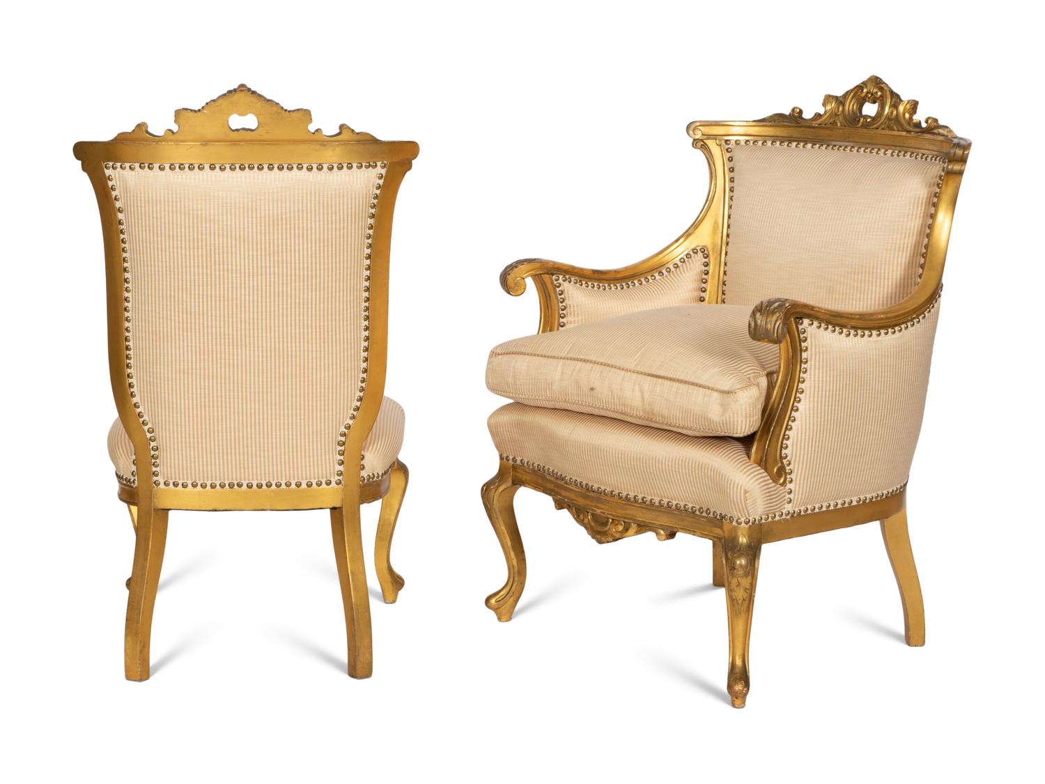 A Victorian Louis XV Style Giltwood Three-Piece Parlor Suite