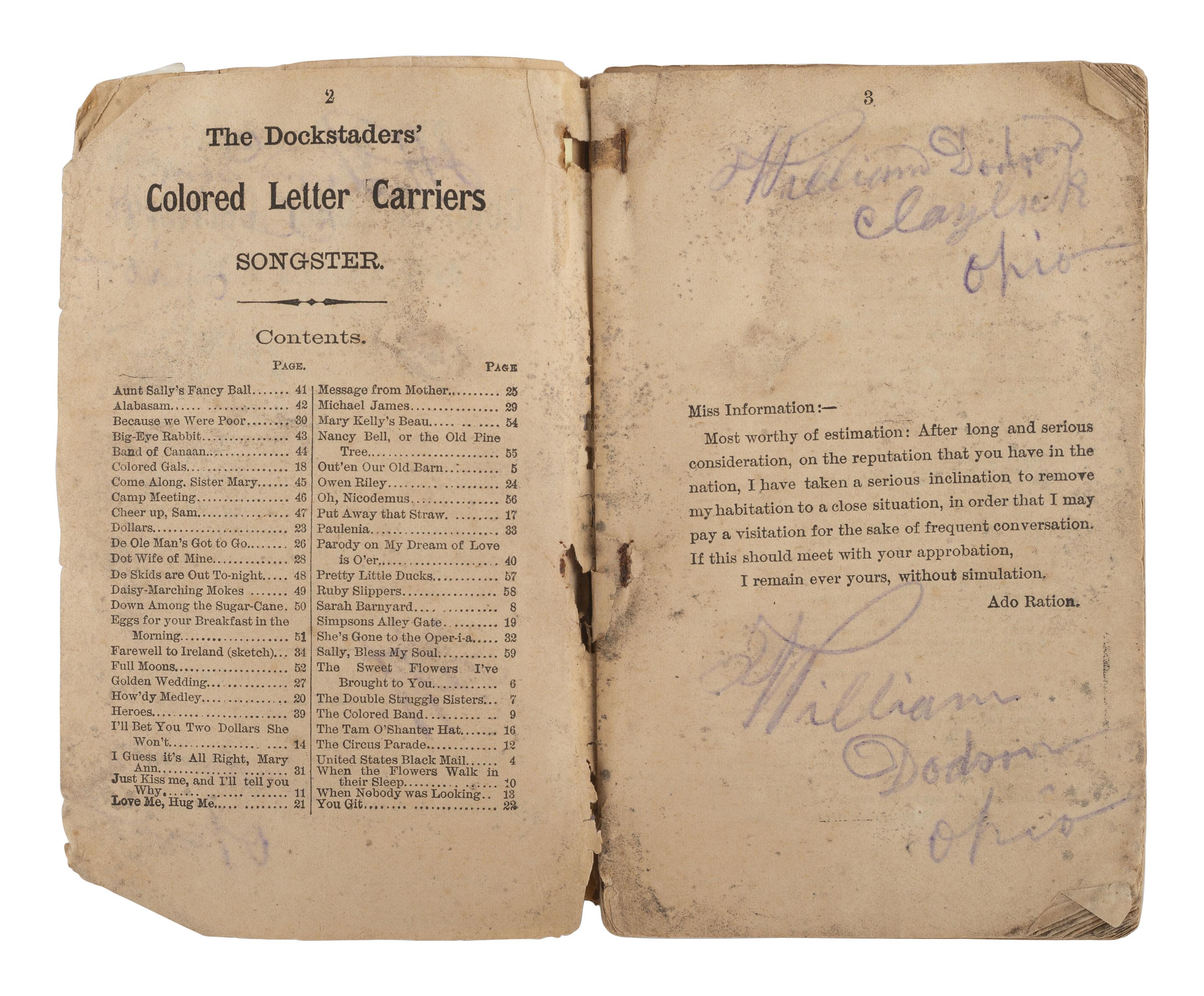 [MINSTRELSY]. USBM Black Mail ... The Colored Letter Carriers Songster and other books.