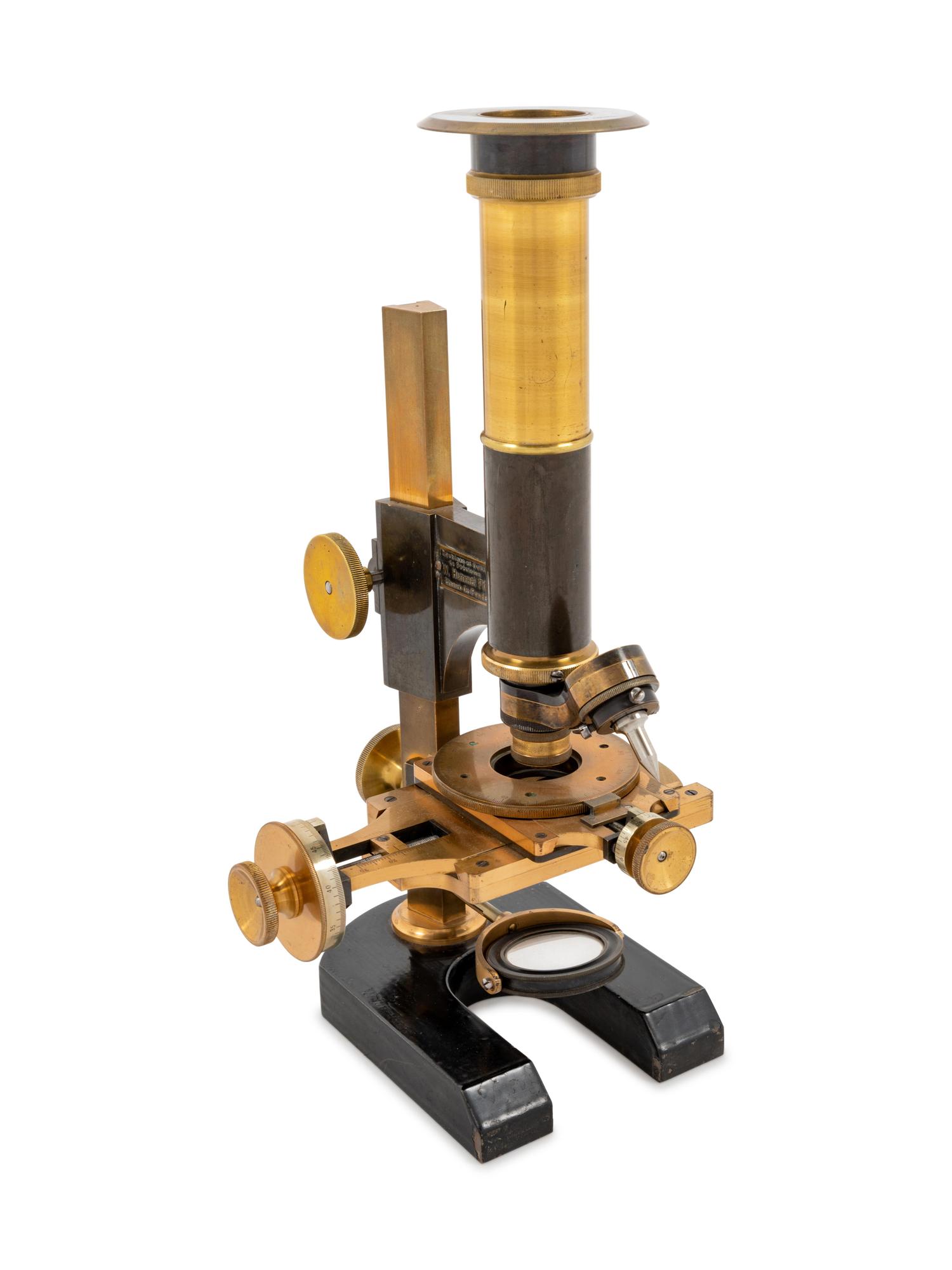 A French Patinated Brass Monocular Microscope