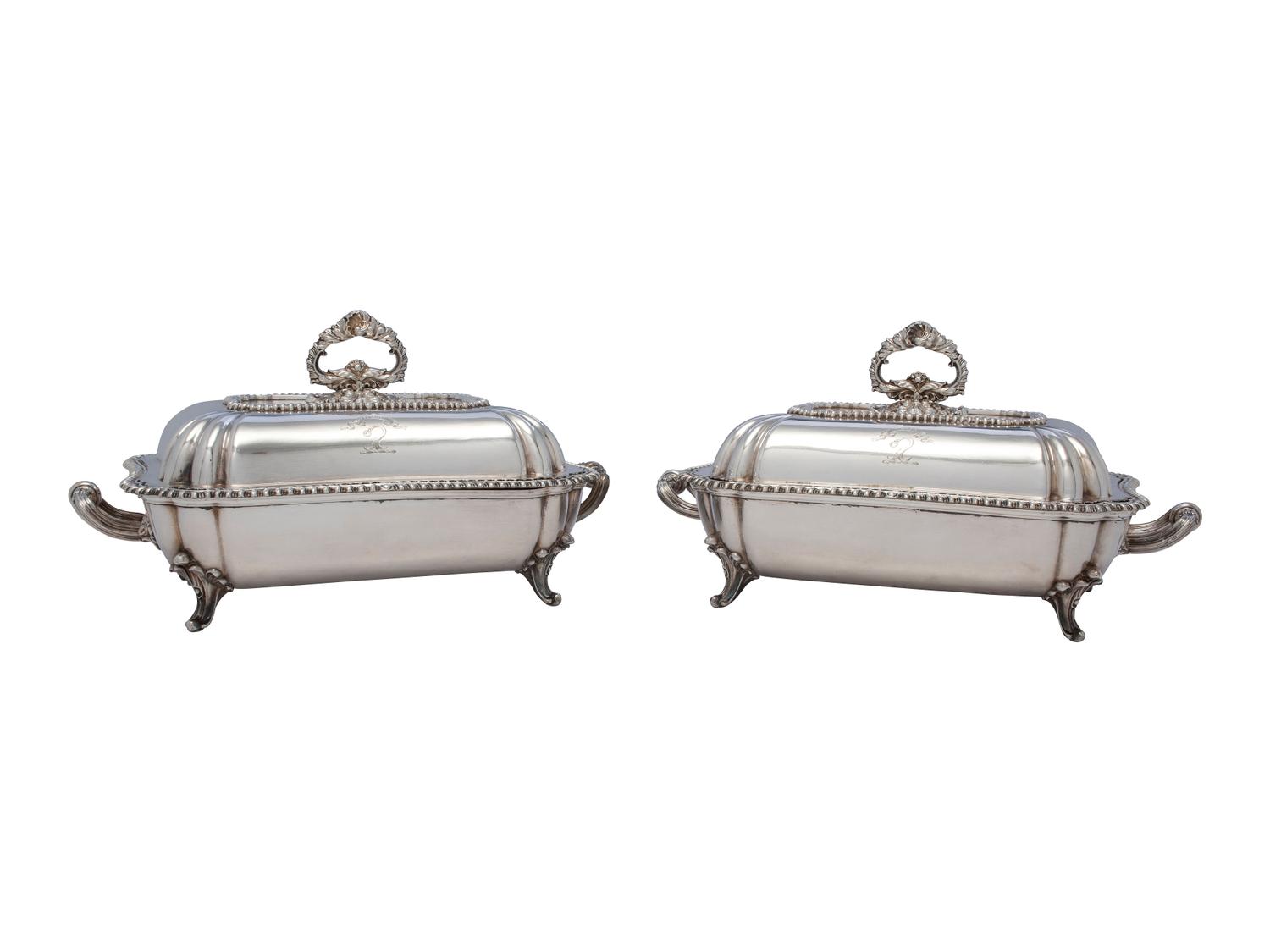 A Pair of English Silver-Plate Armorial Serving Dishes
