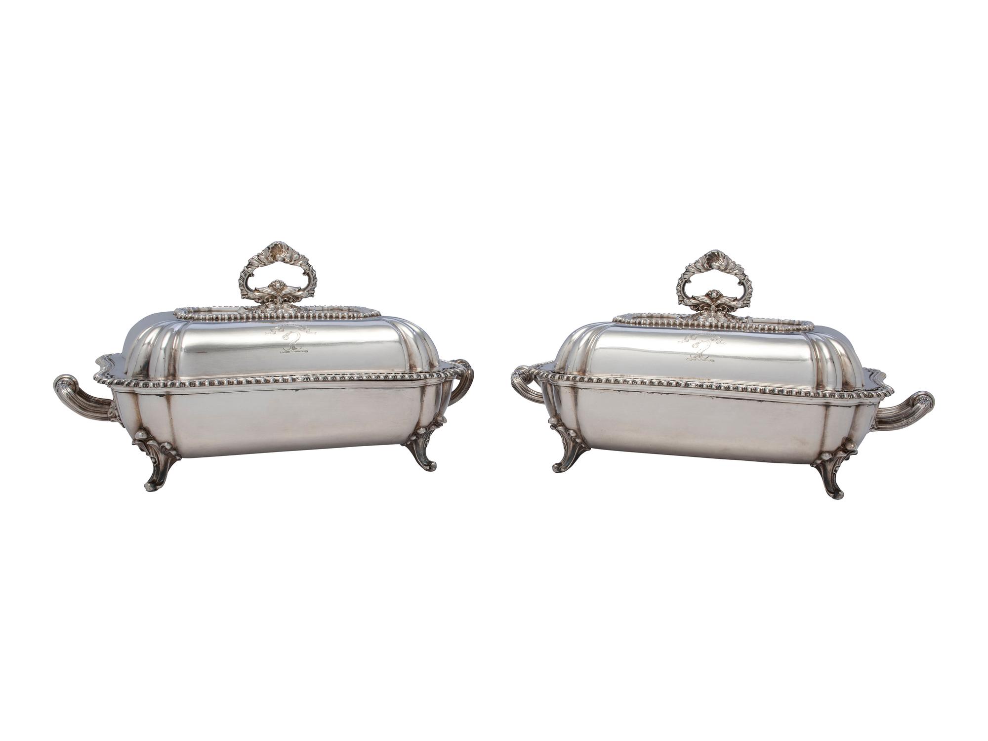 A Pair of English Silver-Plate Armorial Serving Dishes
