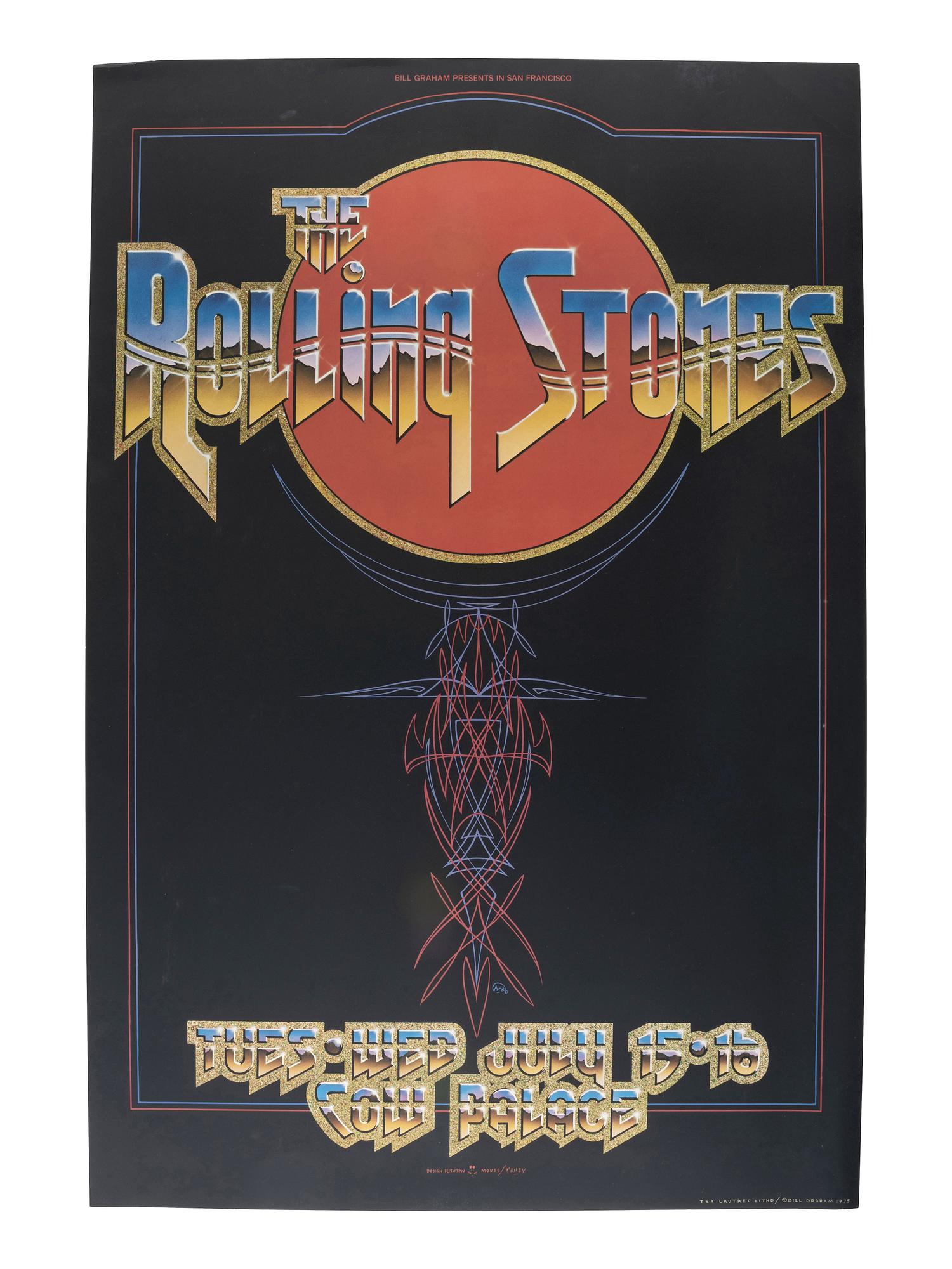 [MUSIC] -- [POSTERS]. A group of 2 posters promoting Rolling Stones concerts, incl. their 1975 show at Cow Palace, San Francisco.
