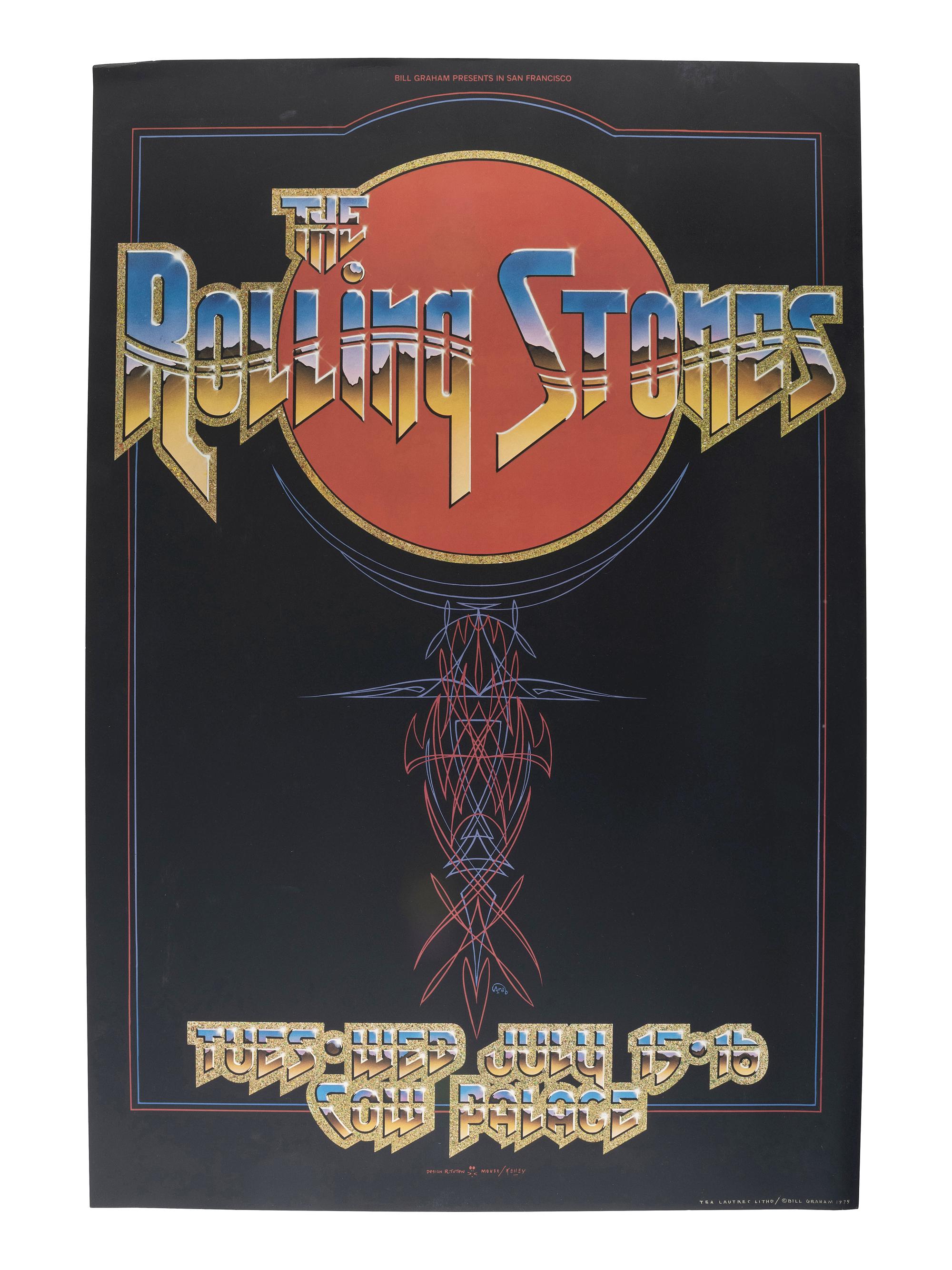 [MUSIC] -- [POSTERS]. A group of 2 posters promoting Rolling Stones concerts, incl. their 1975 show at Cow Palace, San Francisco.