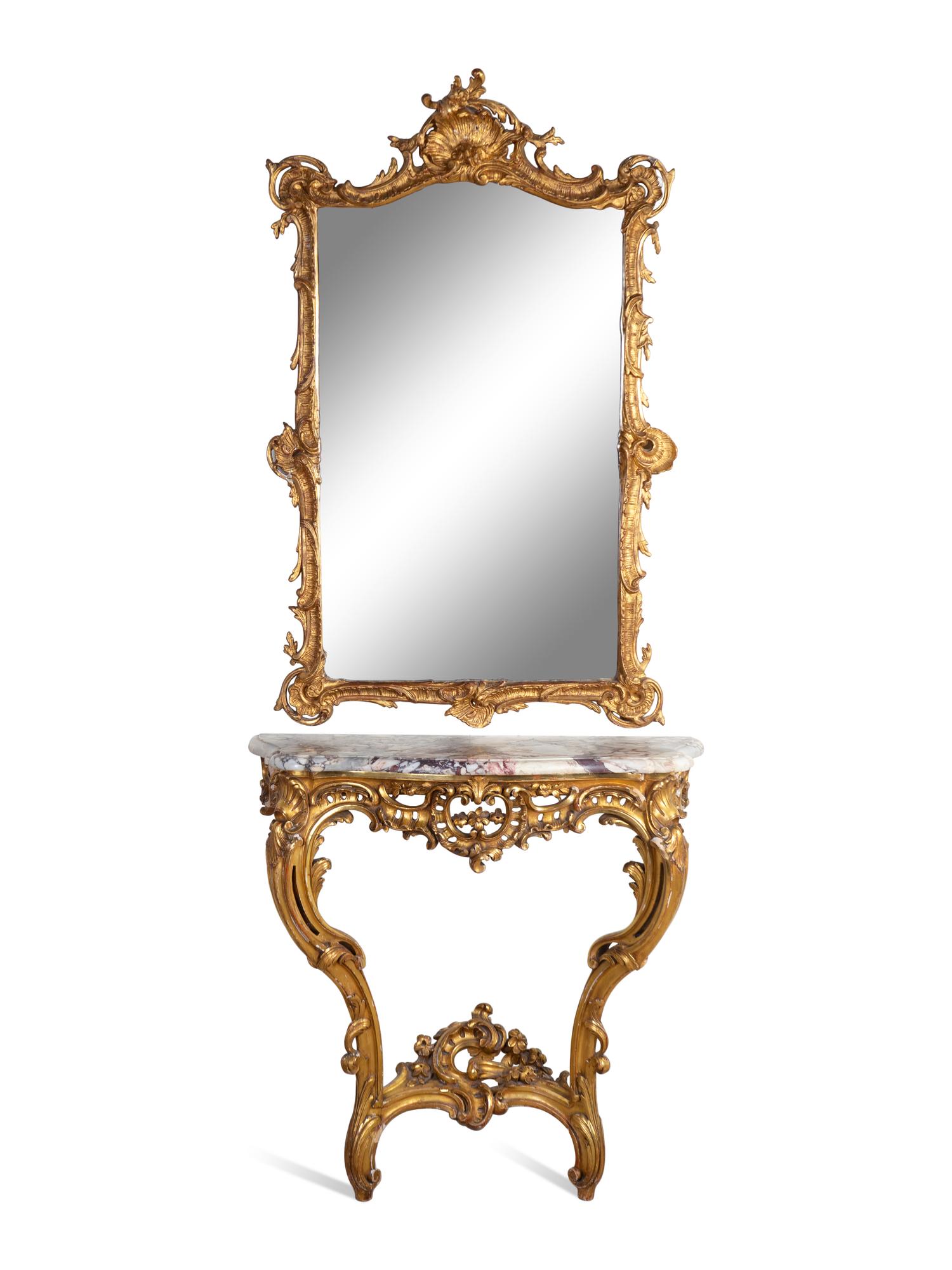 A Louis XV Style Giltwood Console and Similar Mirror
