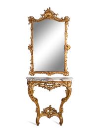A Louis XV Style Giltwood Console and Similar Mirror