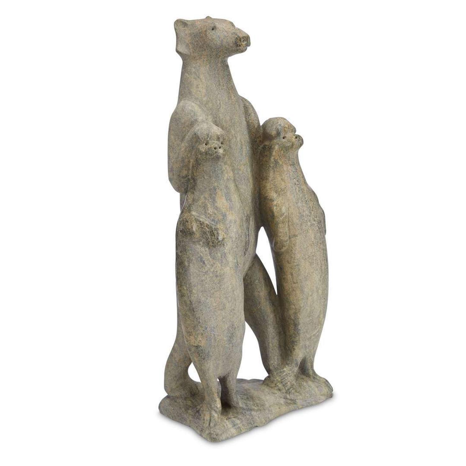 Iyola Kinswatsiak (Canadian, 1933-2000) Stone carving: standing polar bear with two seals