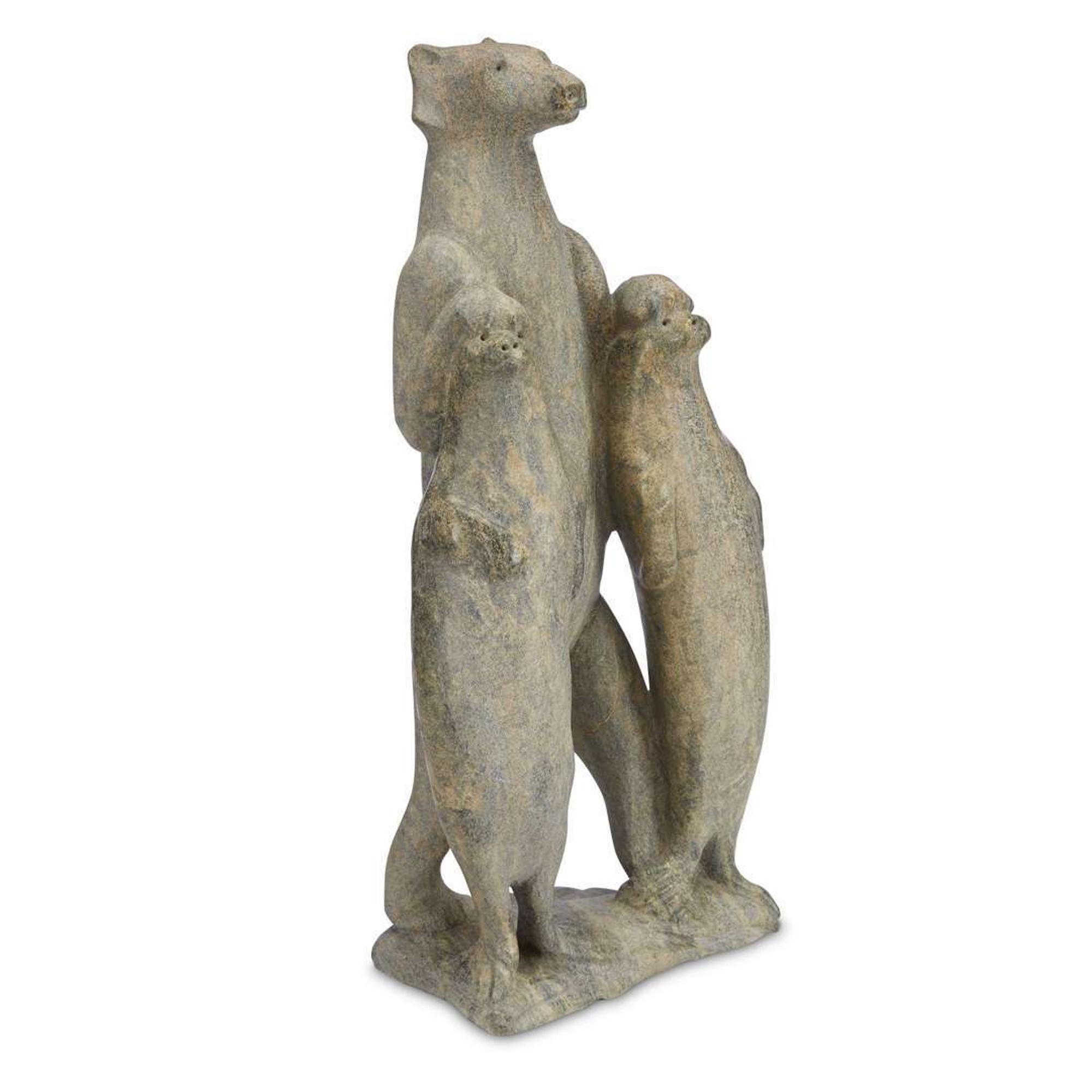 Iyola Kinswatsiak (Canadian, 1933-2000) Stone carving: standing polar bear with two seals