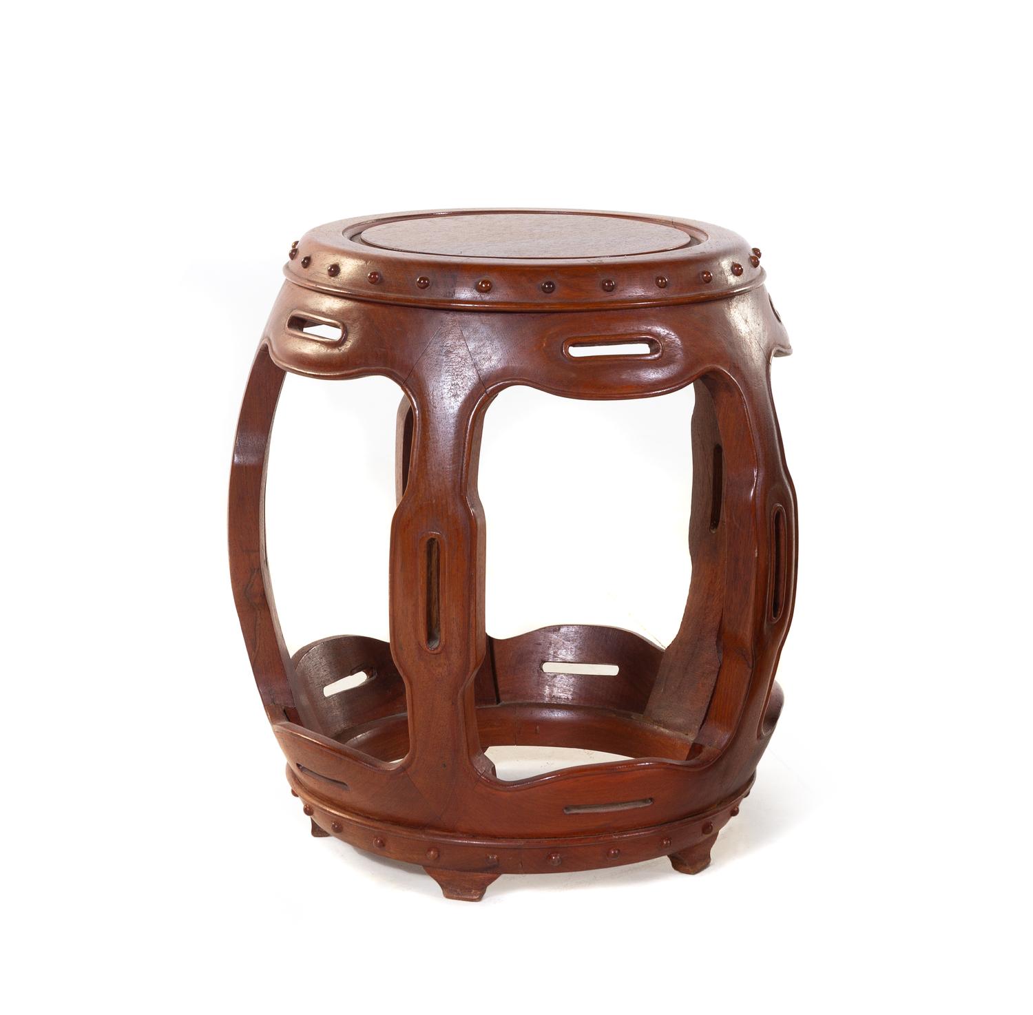 Four Hardwood Barrel-Form Stools