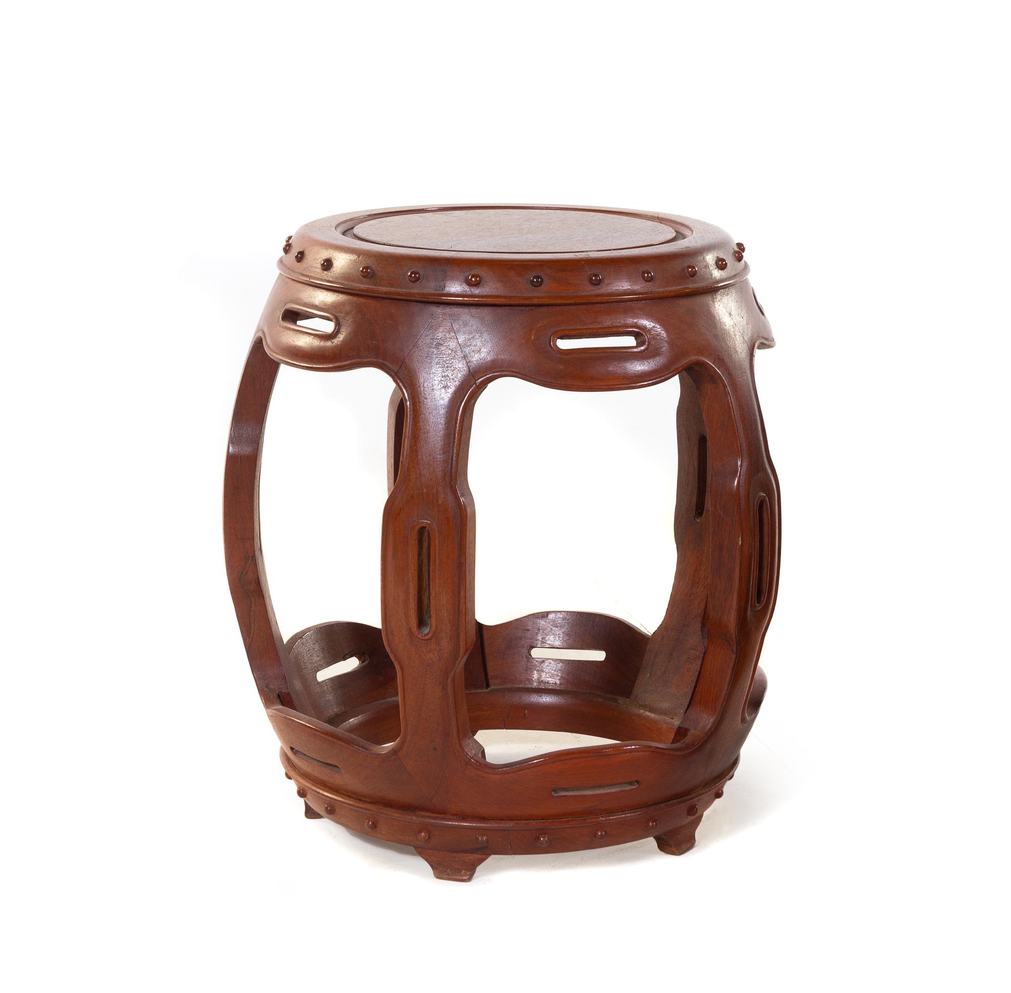 Four Hardwood Barrel-Form Stools