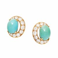 JACQUES TIMEY, TURQUOISE, DIAMOND, AND YELLOW GOLD EARRINGS