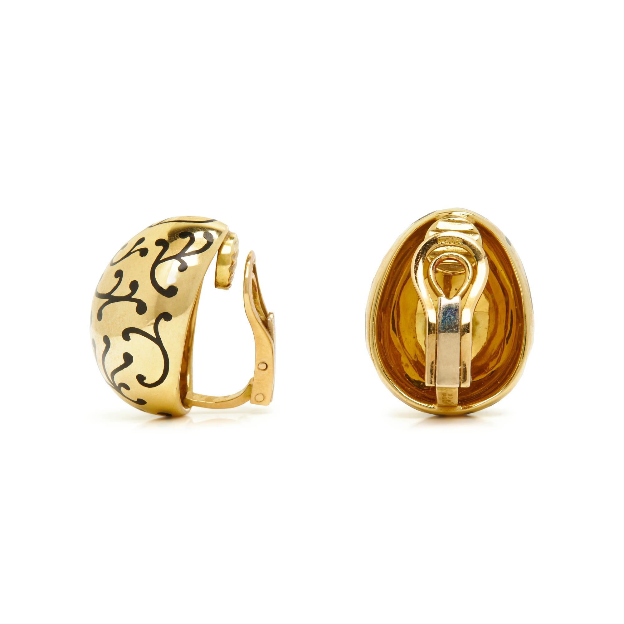 ELIZABETH GAGE, YELLOW GOLD AND ENAMEL CLIP EARRINGS