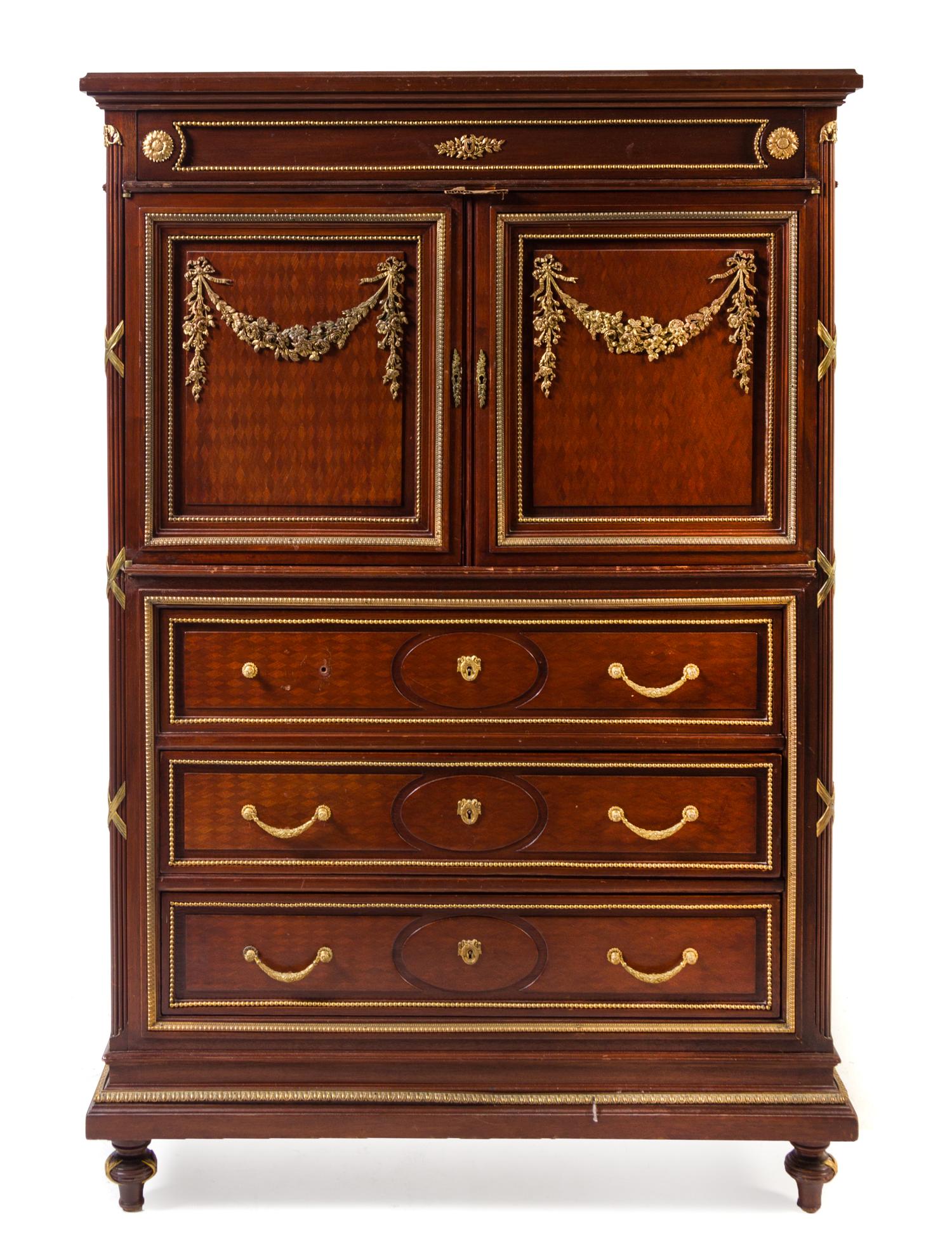 A Louis XVI Style Gilt Bronze Mounted Mahogany Bedroom Suite Height of tallest 60 3/4 inches. — FIRST HALF 20TH CENTURY