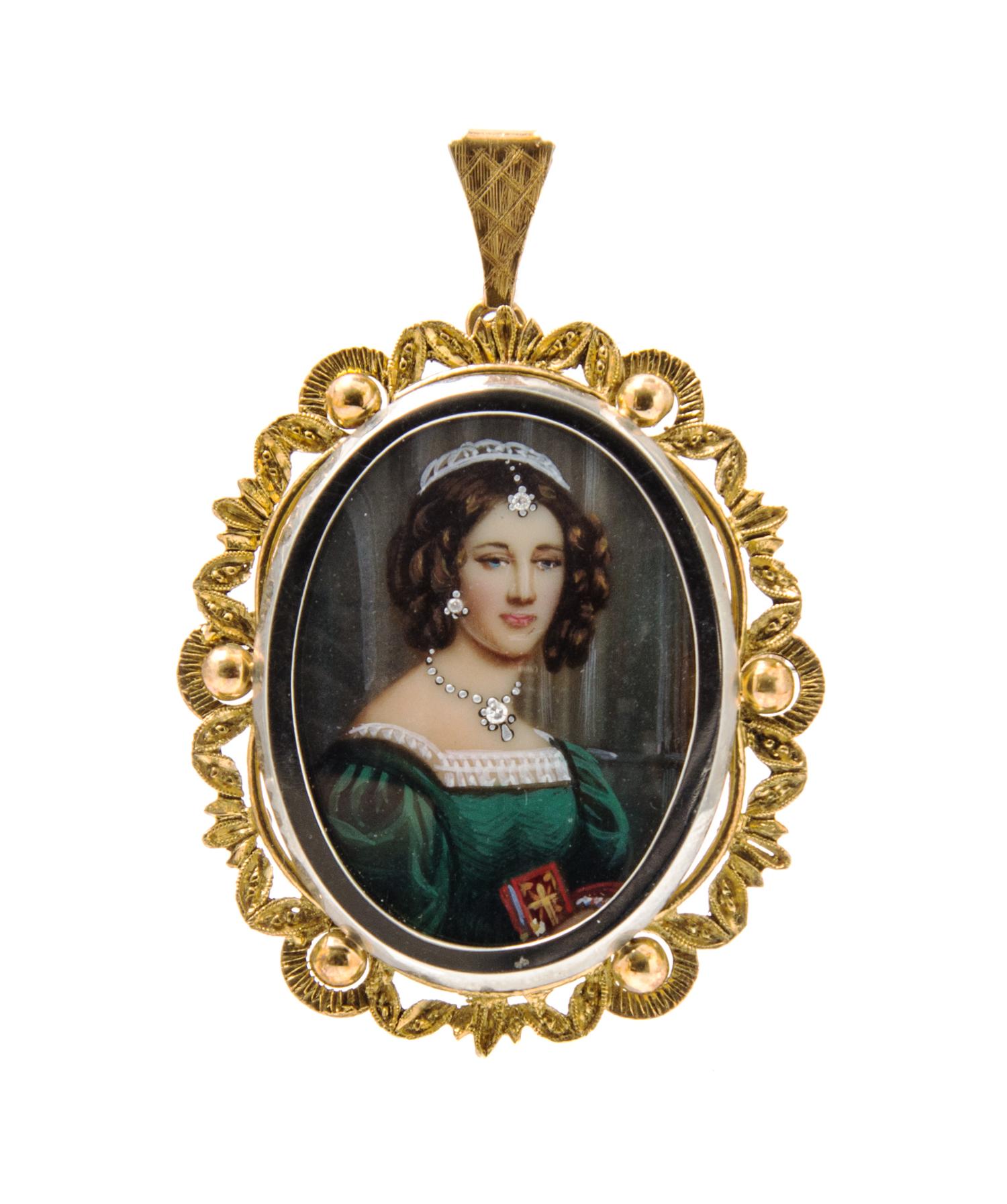 An 18 Karat Gold and Portrait Miniature Pendant/Brooch, Corletto, 7.80 dwts.