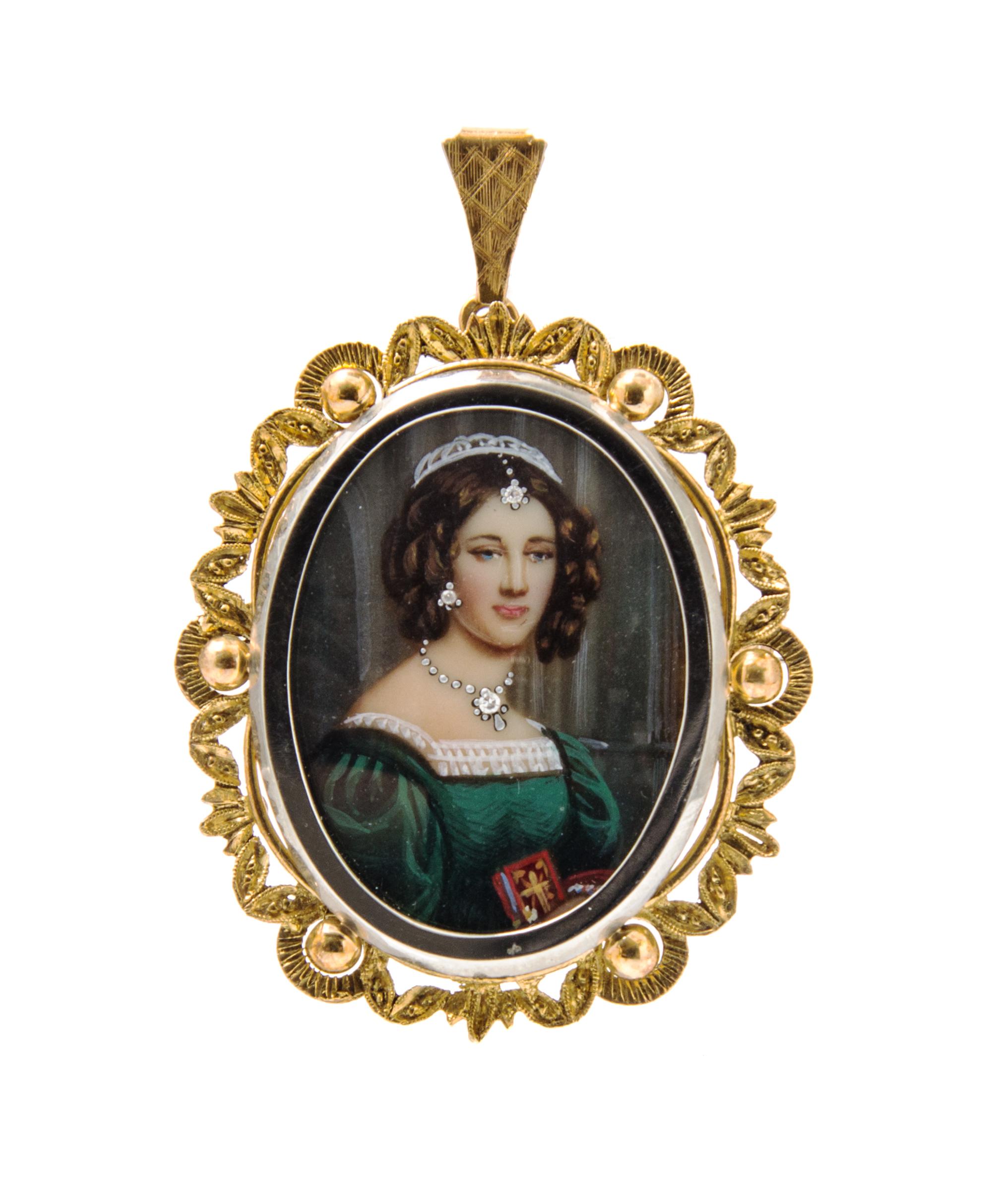 An 18 Karat Gold and Portrait Miniature Pendant/Brooch, Corletto, 7.80 dwts.