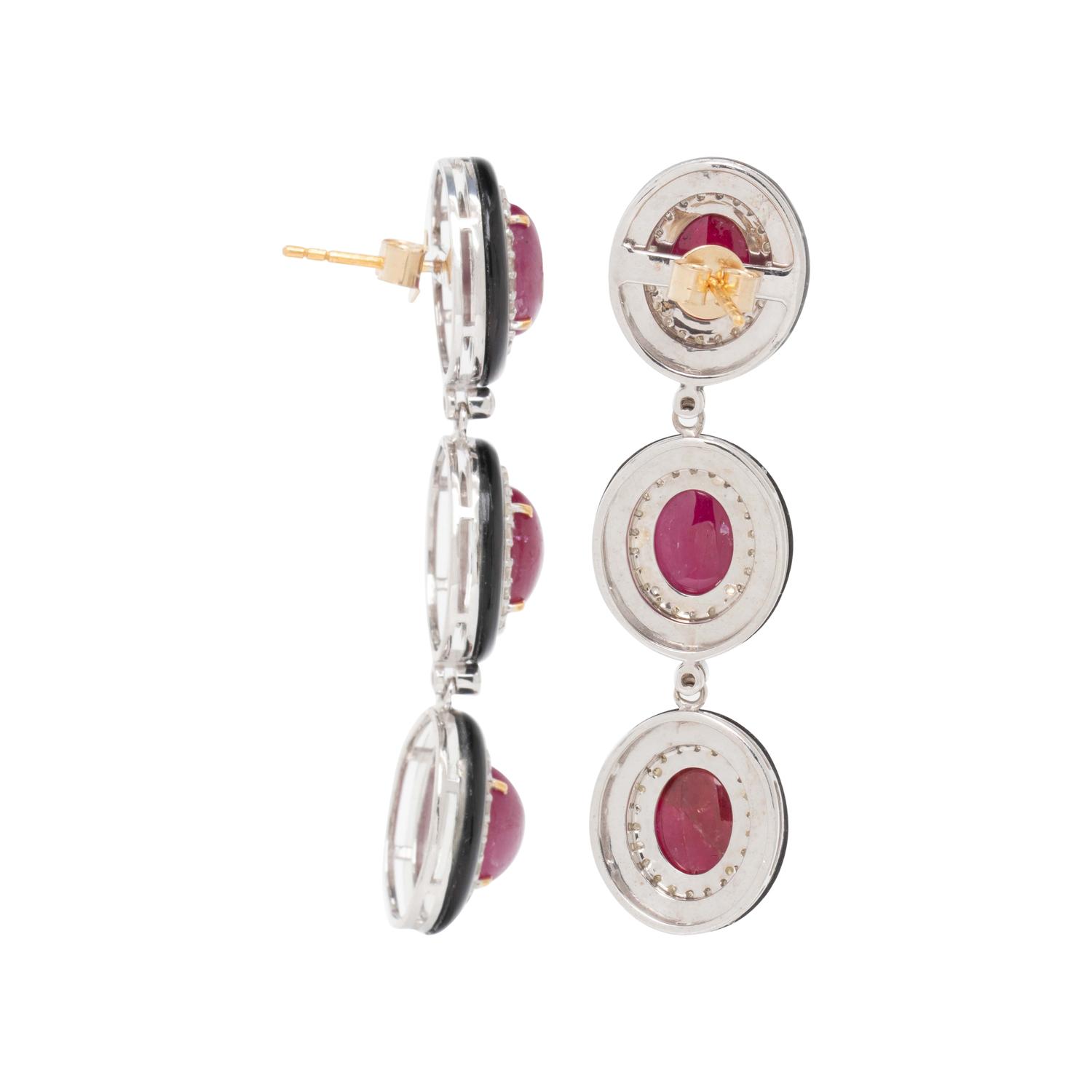 RUBY, DIAMOND AND ONYX EARRINGS