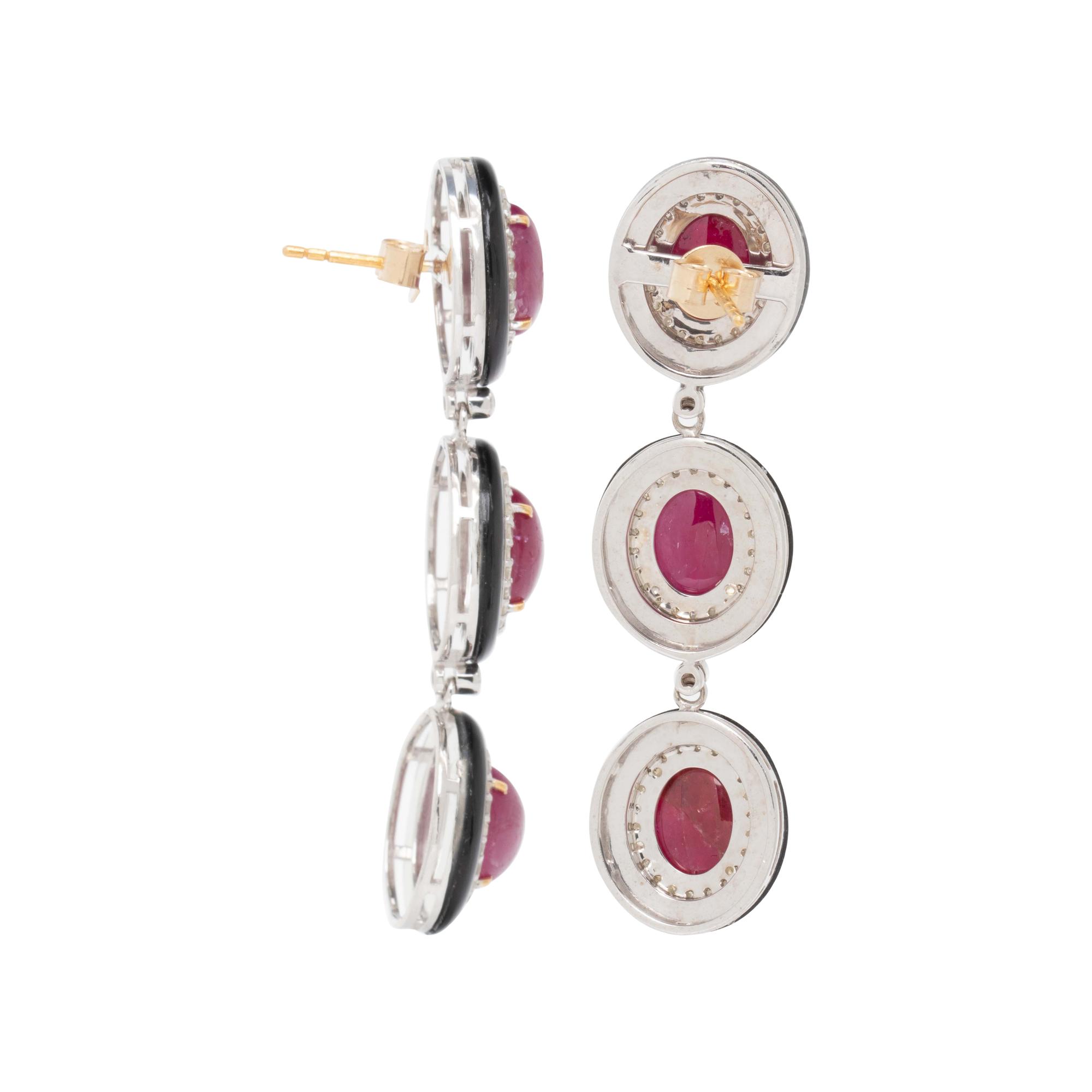RUBY, DIAMOND AND ONYX EARRINGS