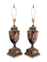 A Pair of Vienna Porcelain Urns Mounted as Lamps