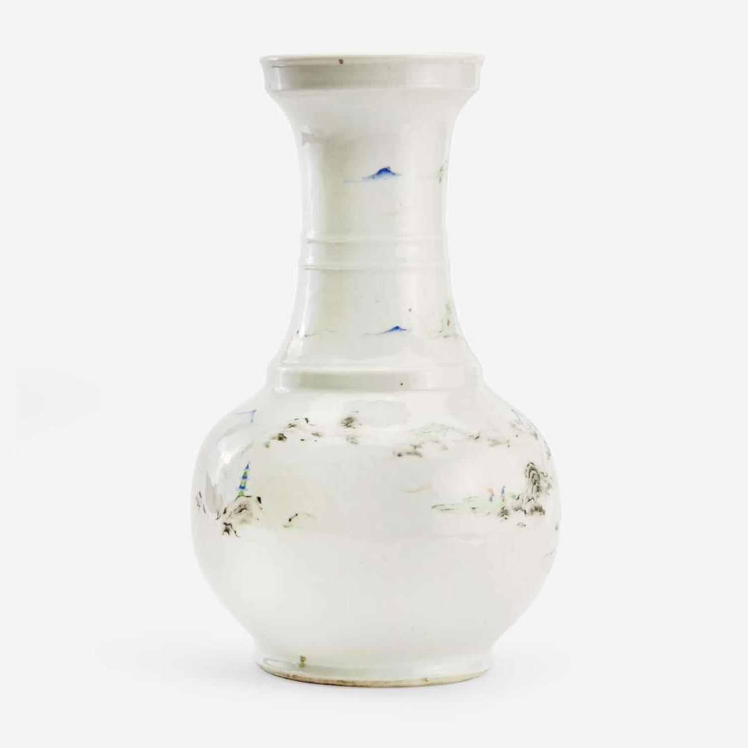 A Chinese porcelain large bottle vase decorated with landscapes 瓷胎画山水荸荠瓶 Qing dynasty ?