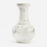 A Chinese porcelain large bottle vase decorated with landscapes 瓷胎画山水荸荠瓶 Qing dynasty ?