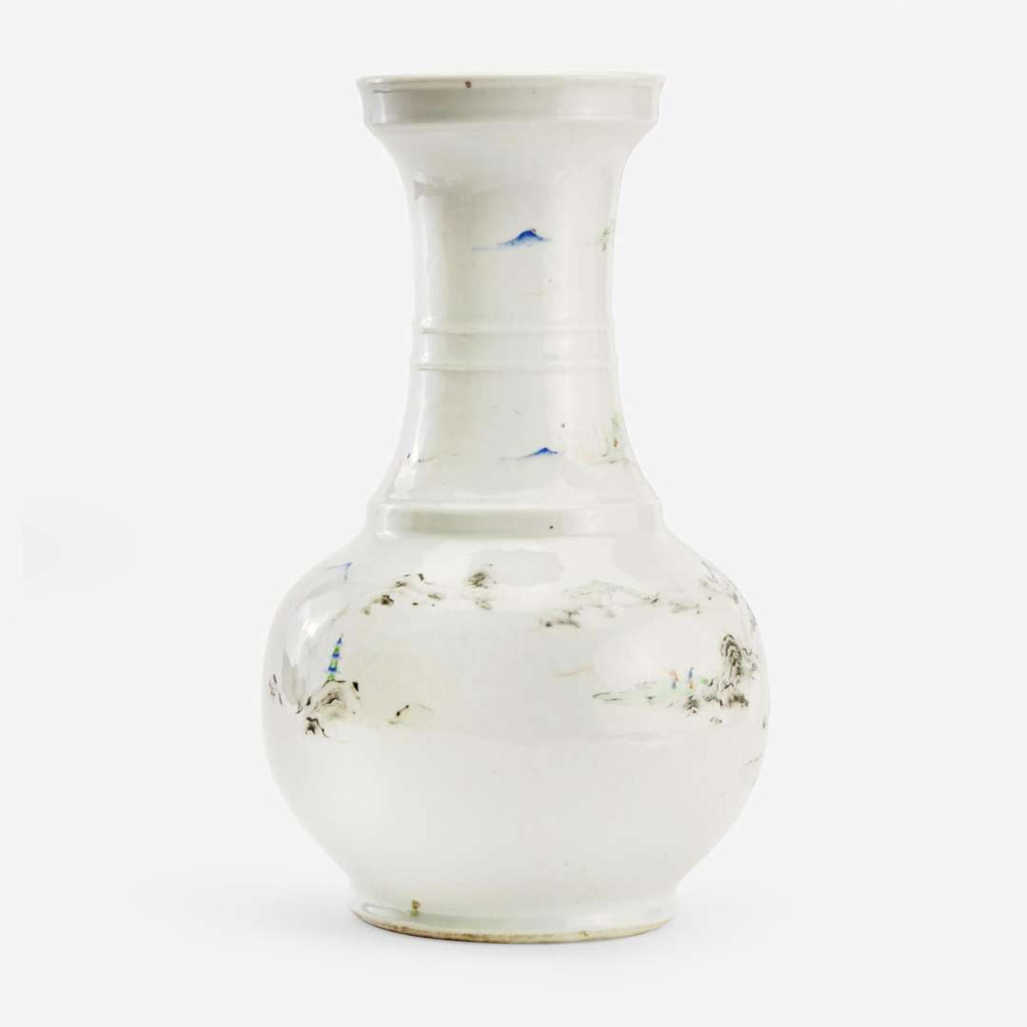 A Chinese porcelain large bottle vase decorated with landscapes 瓷胎画山水荸荠瓶 Qing dynasty ?