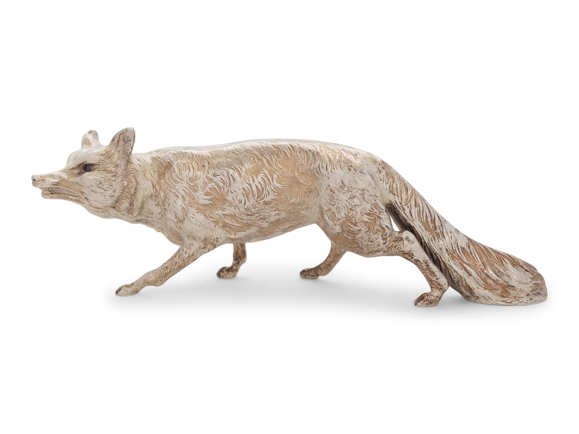 A Swiss Silver Stalking Fox Figure