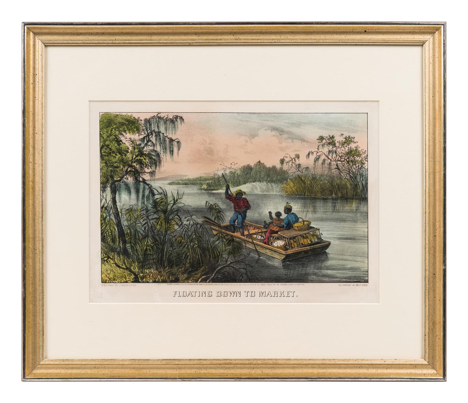[MISSISSIPPI RIVER] -- CURRIER and IVES, publishers Floating Down to Market, 1870. (G.2183) -- A Home on the Mississippi, 1871. (G.3109).